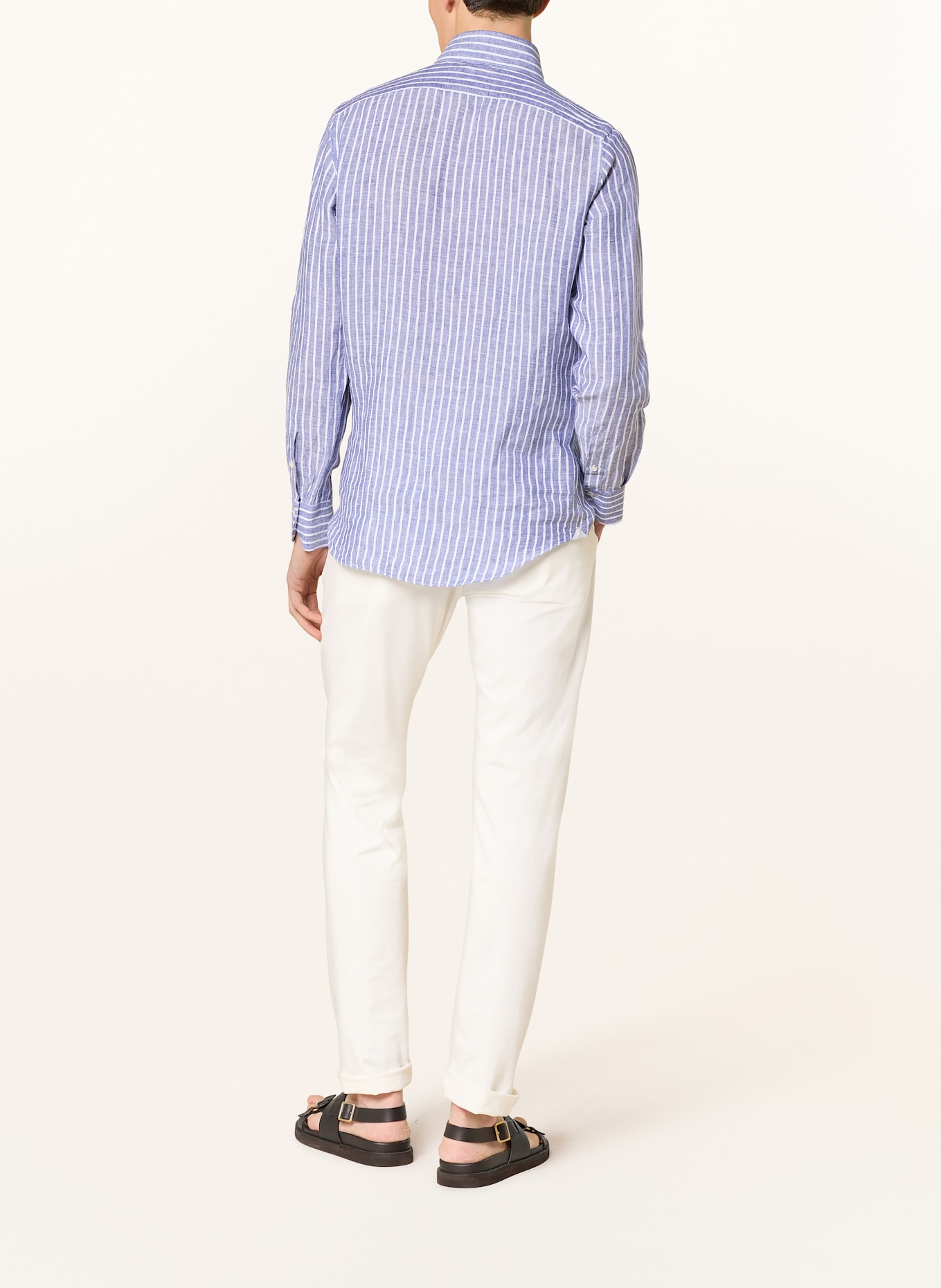 FINAMORE 1925 Lněná košile TOKYO Slim Fit: TMAVĚ MODRÁ / BÍLÁ