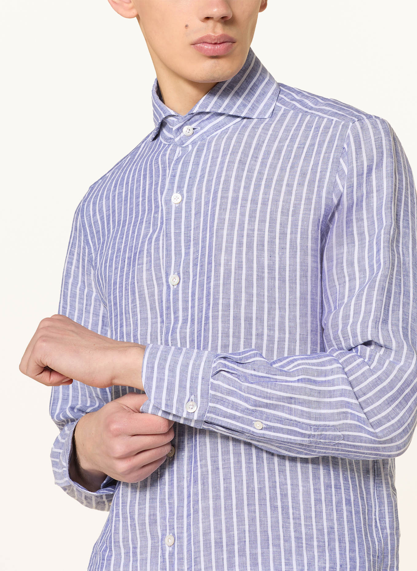 FINAMORE 1925 Lněná košile TOKYO Slim Fit: TMAVĚ MODRÁ / BÍLÁ