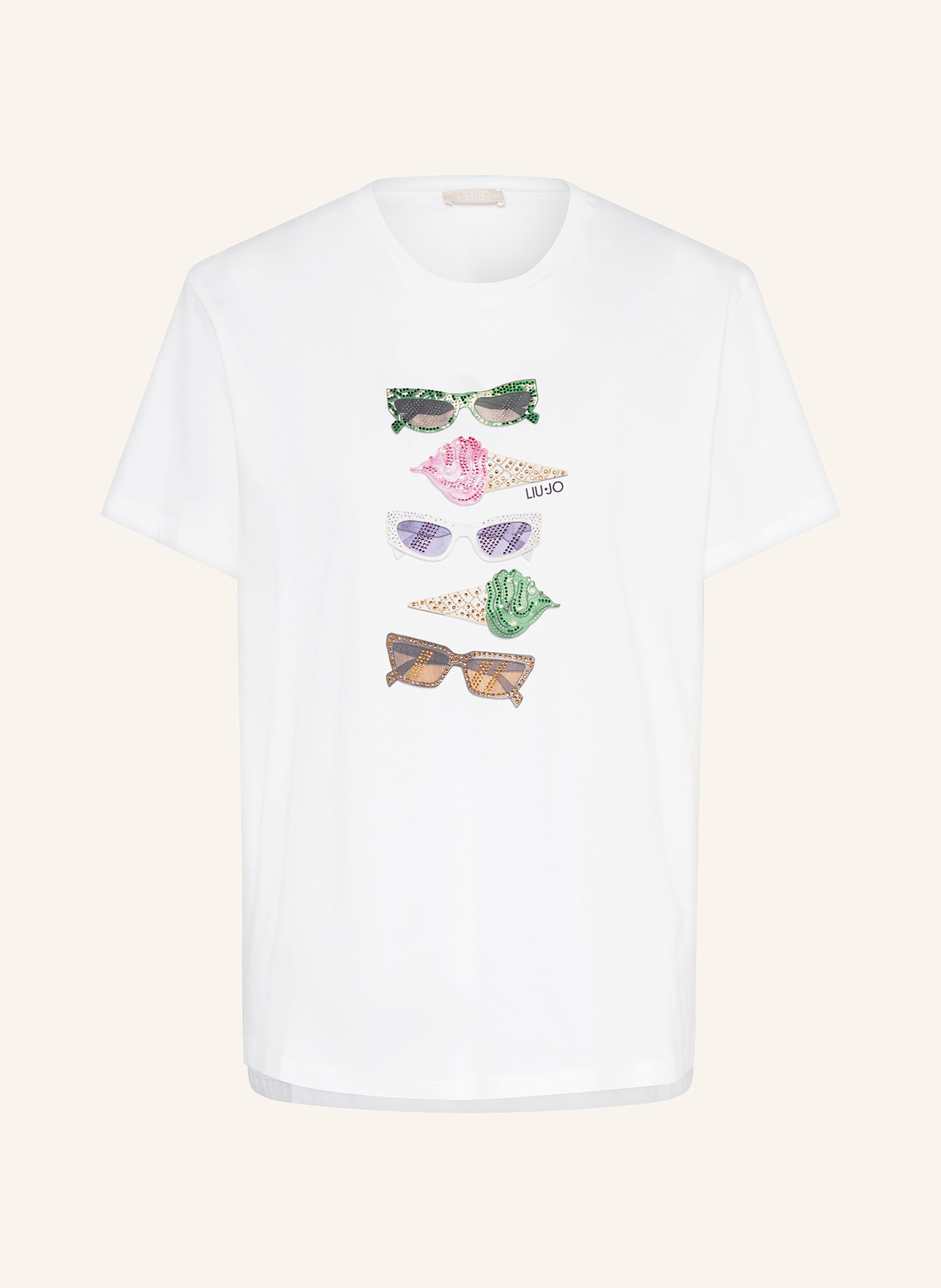 LIU JO T-Shirt mit Schmucksteinen und Schmuckperlen, Farbe: CREME (Bild 1)