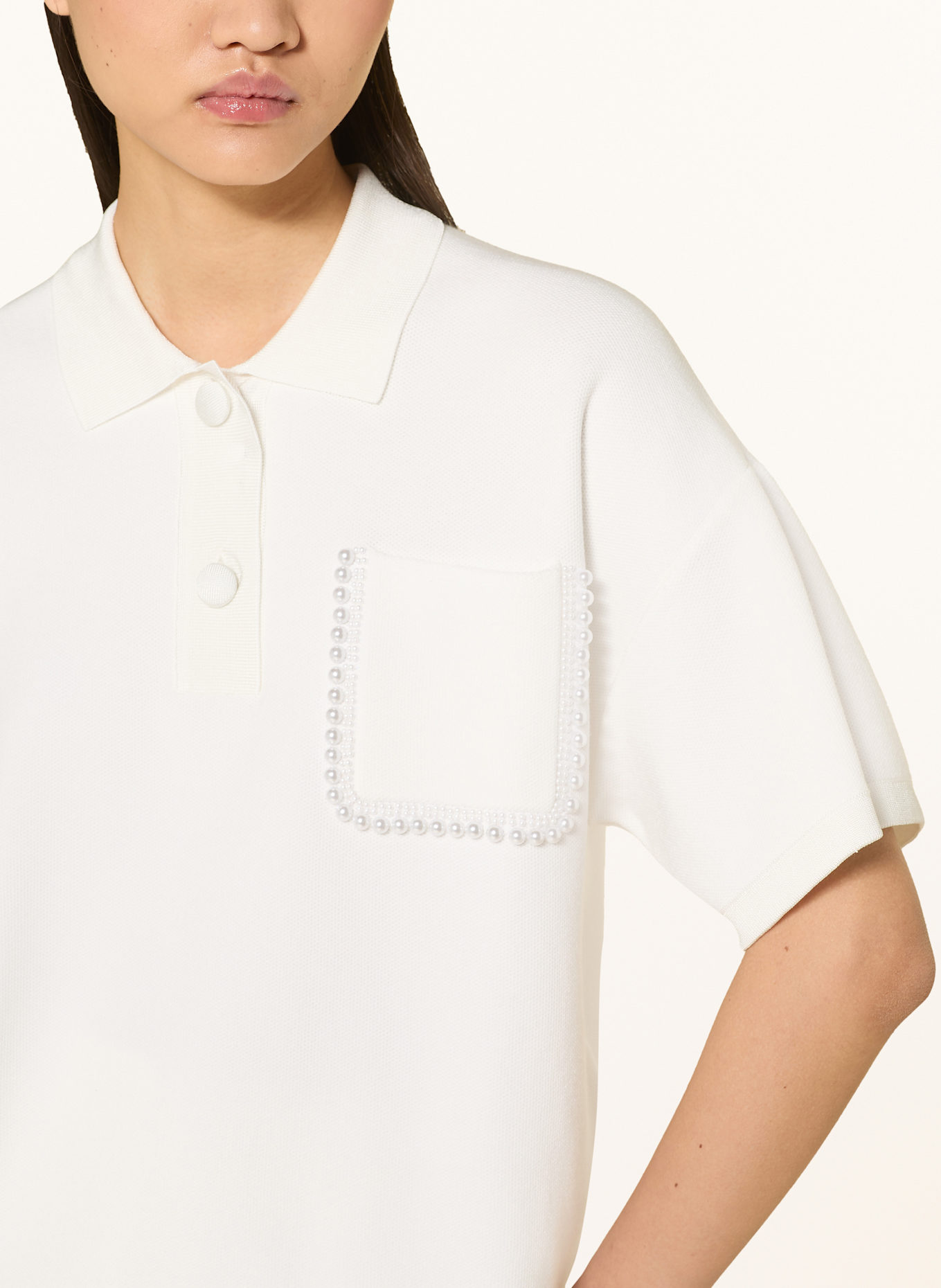 LIU JO Koszulka polo z piki z ozdobnymi perełkami: ECRU