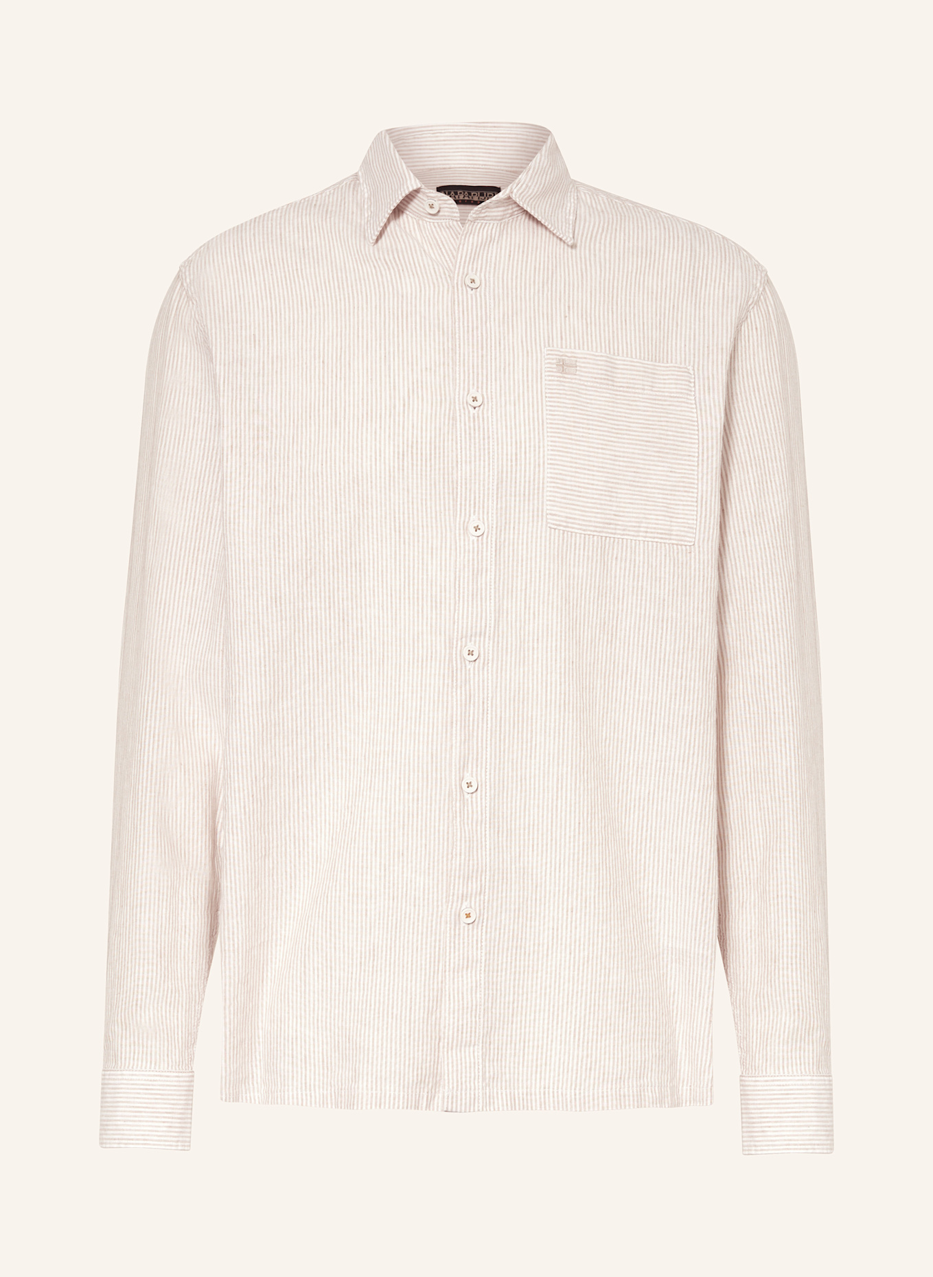 NAPAPIJRI BROLIO Comfort Fit shirt Character with linen: BROWN/ WHITE