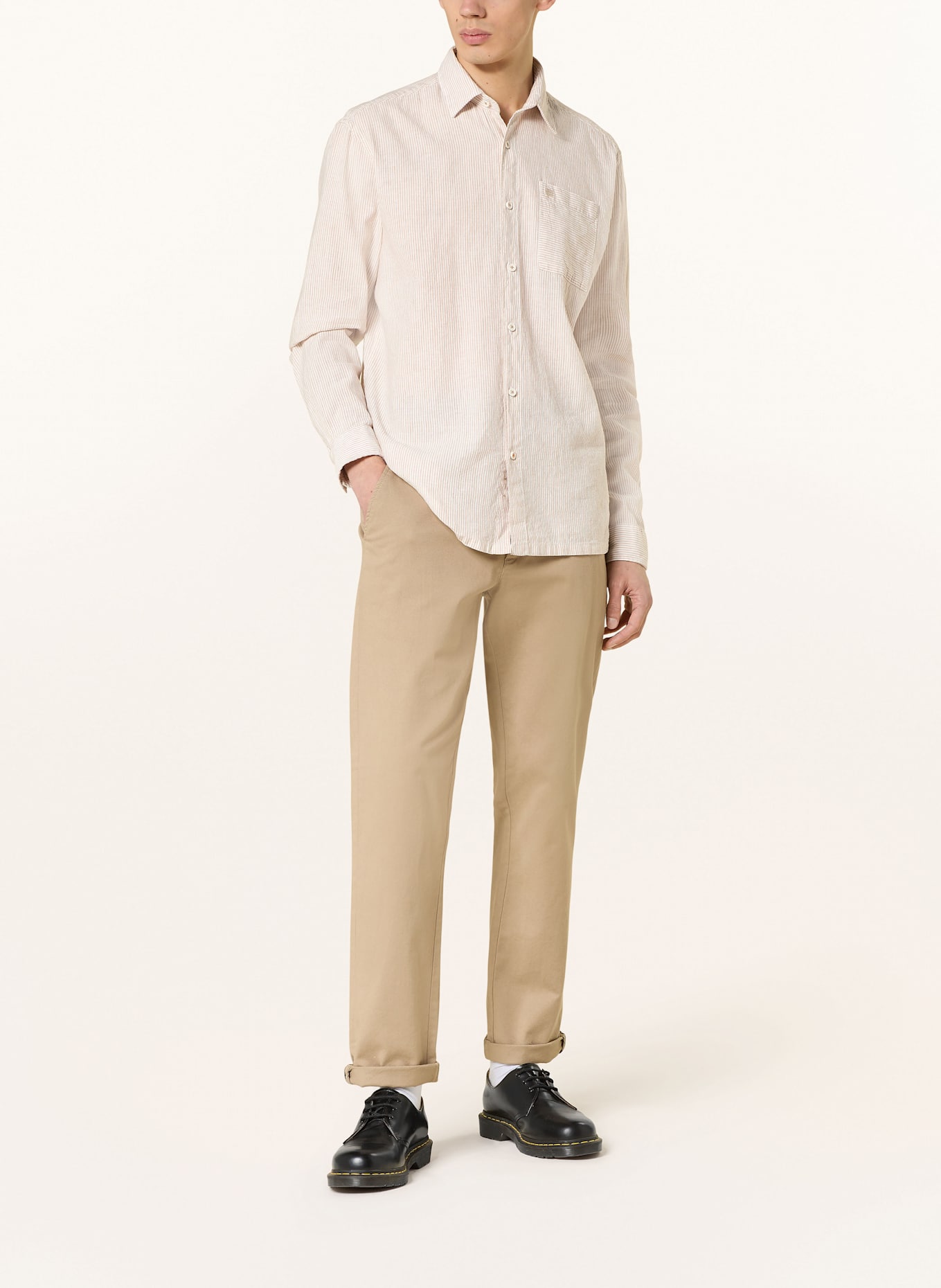 NAPAPIJRI BROLIO Comfort Fit shirt Character with linen: BROWN/ WHITE