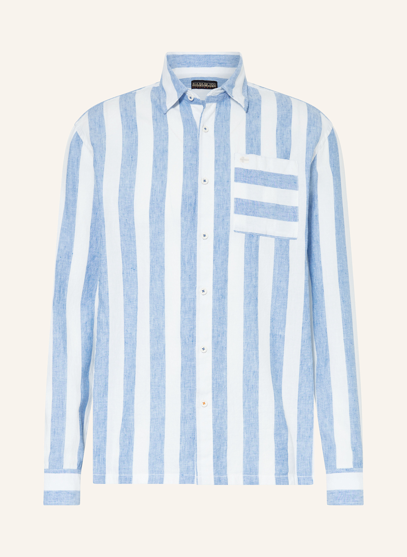 NAPAPIJRI BROLIO Comfort Fit shirt with linen: BLUE/ WHITE