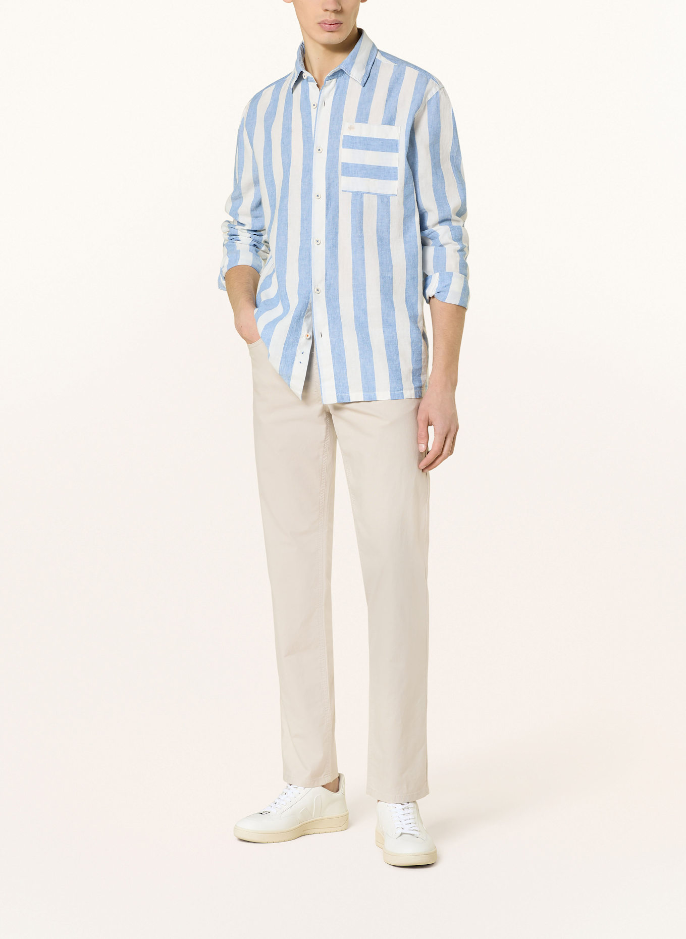 NAPAPIJRI BROLIO Comfort Fit shirt with linen: BLUE/ WHITE
