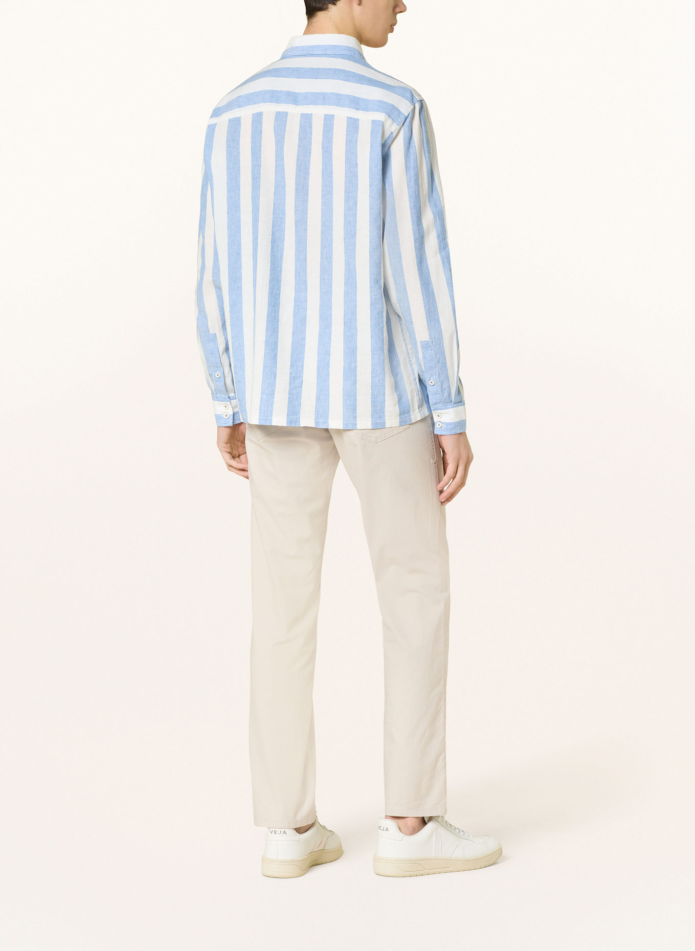 NAPAPIJRI BROLIO Comfort Fit shirt with linen: BLUE/ WHITE