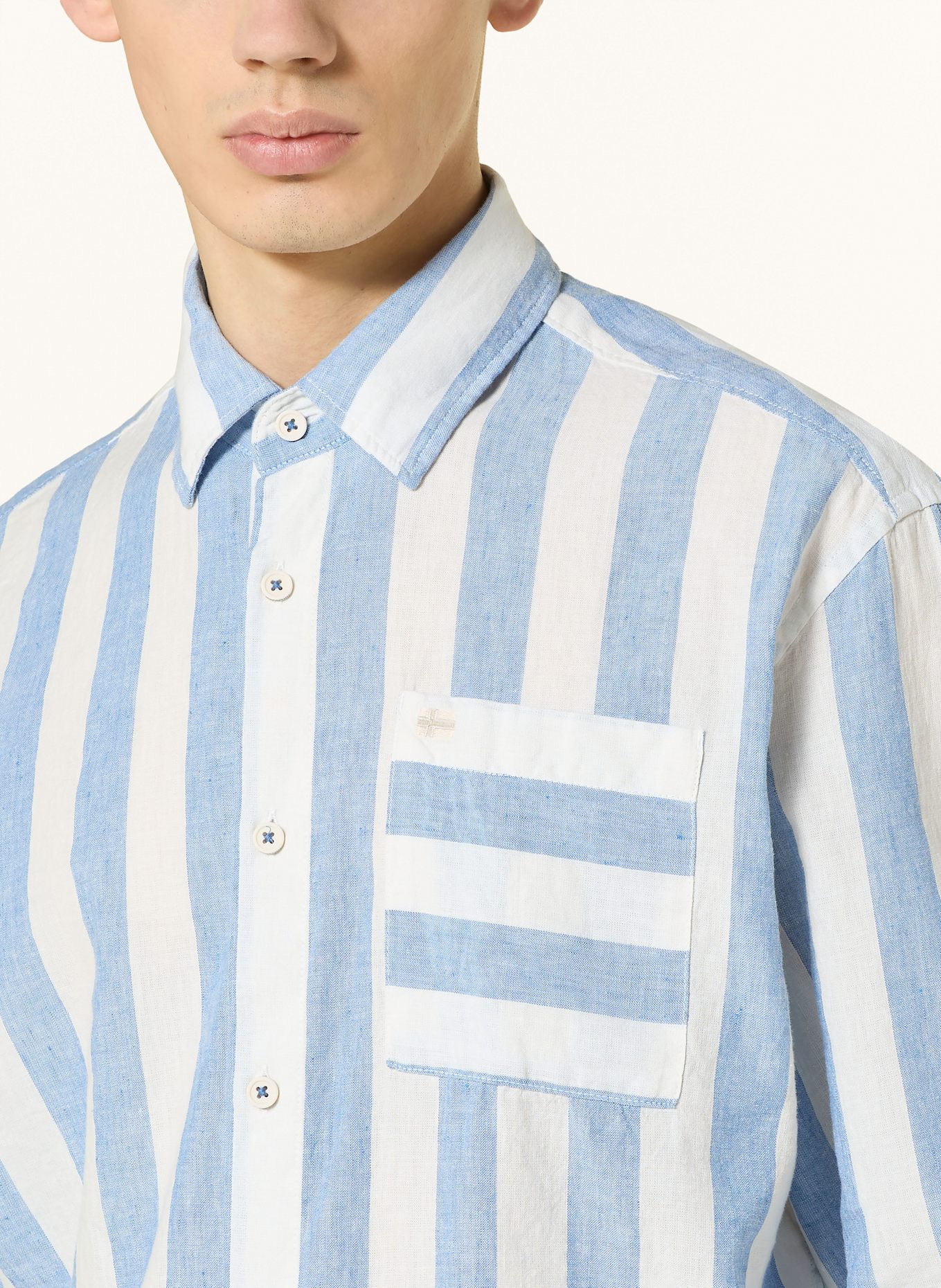 NAPAPIJRI BROLIO Comfort Fit shirt with linen: BLUE/ WHITE