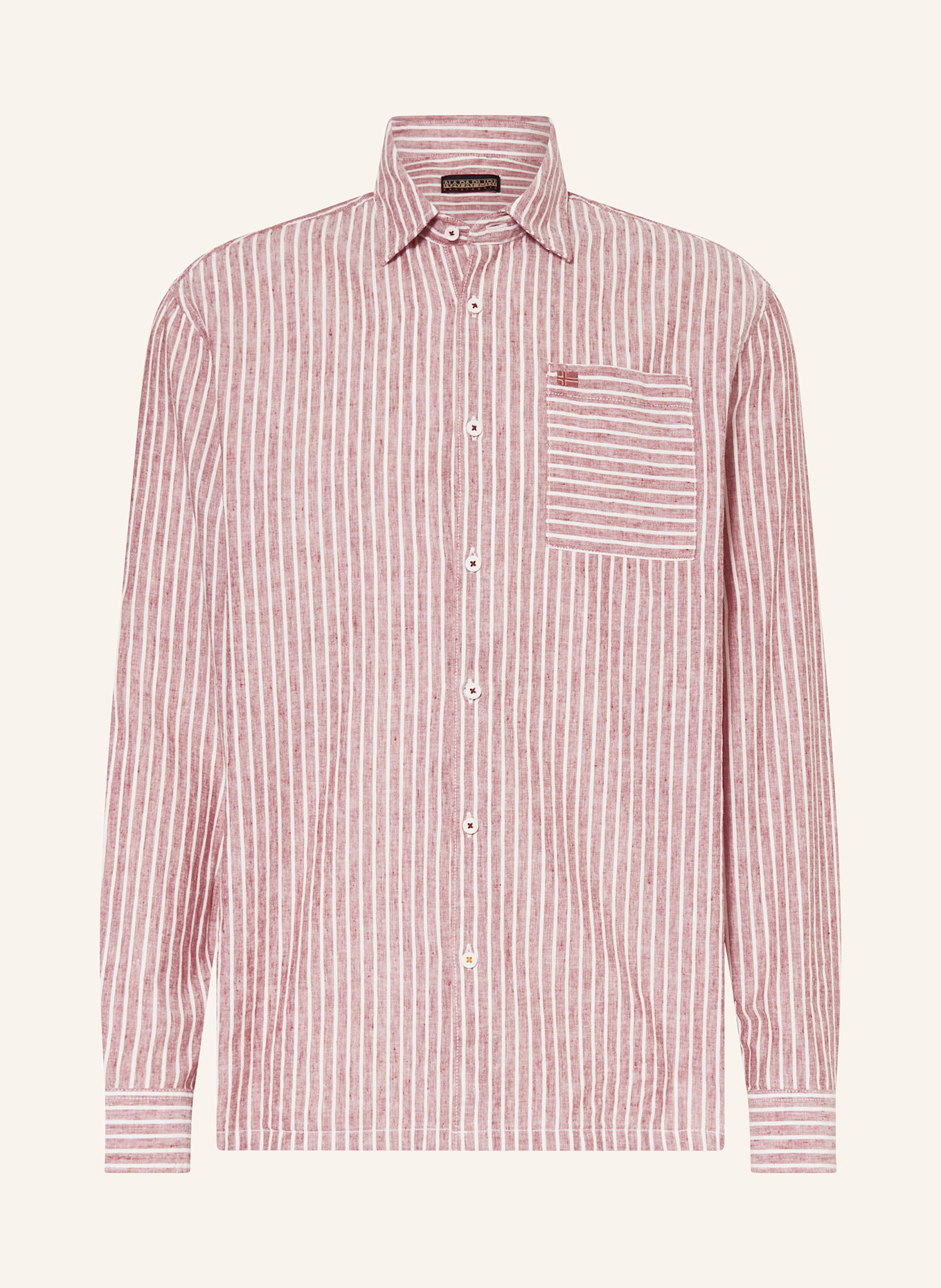 NAPAPIJRI BROLIO Comfort Fit shirt with linen: DARK RED/ WHITE