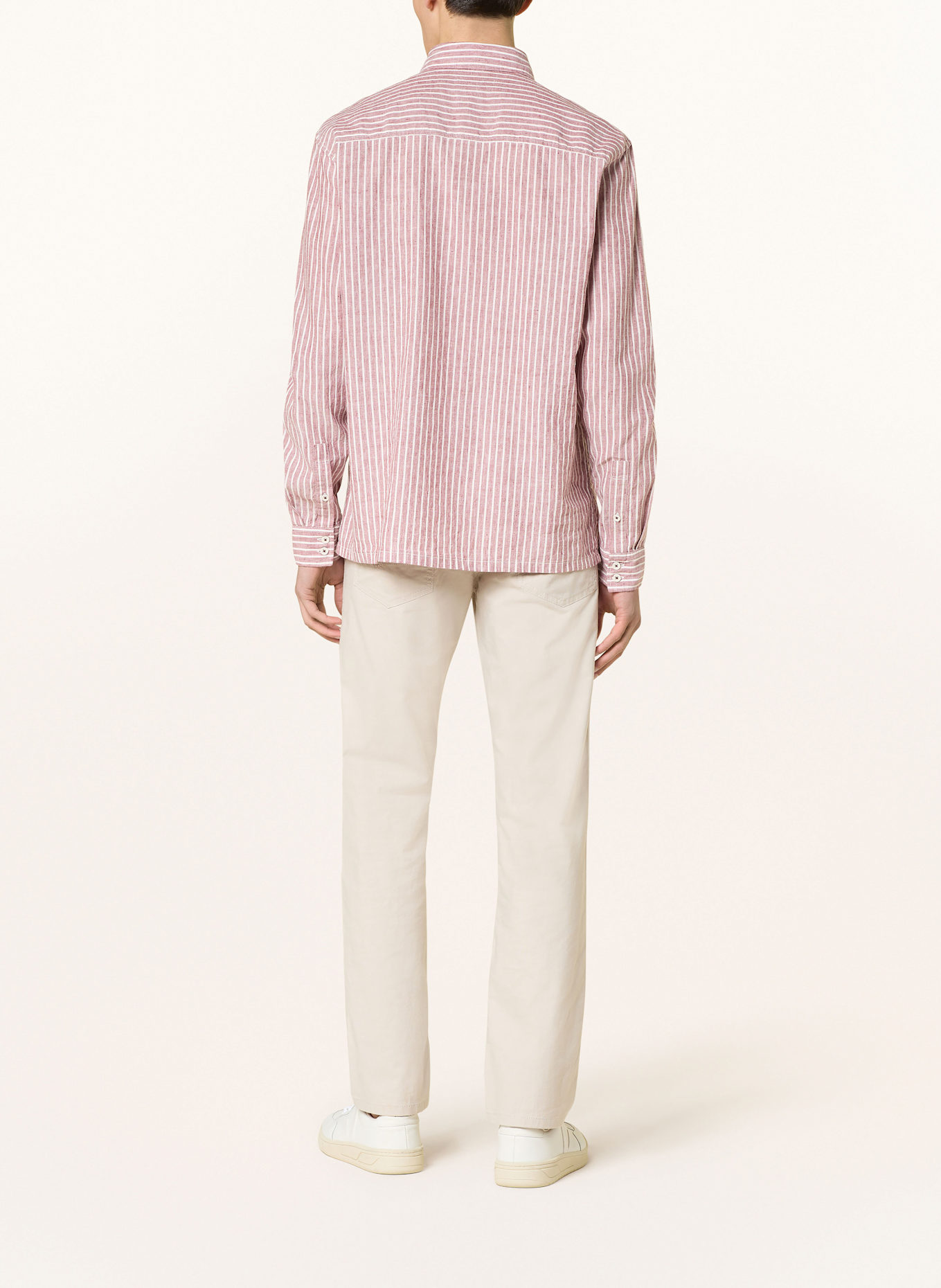 NAPAPIJRI BROLIO Comfort Fit shirt with linen: DARK RED/ WHITE
