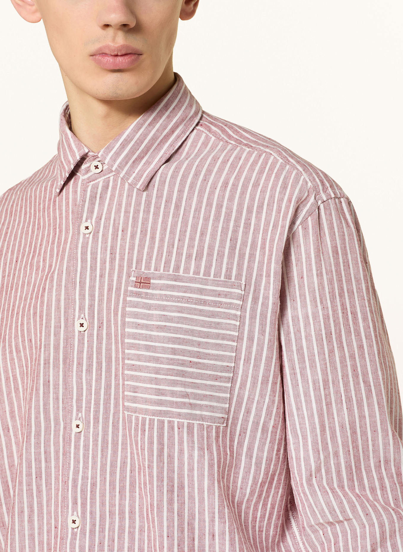 NAPAPIJRI BROLIO Comfort Fit shirt with linen: DARK RED/ WHITE