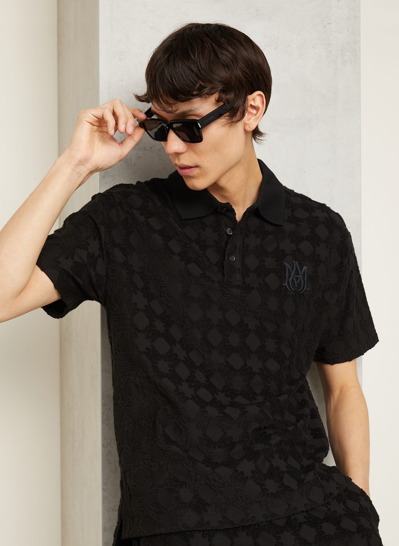 AMIRI Terry cloth polo shirt: BLACK