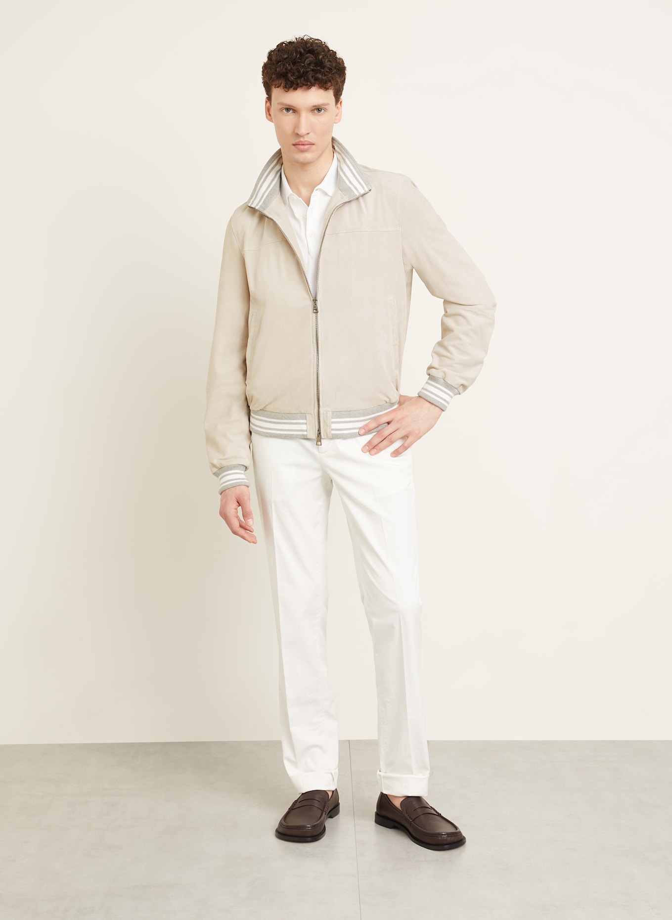 manzoni 24 Leather bomber jacket: BEIGE