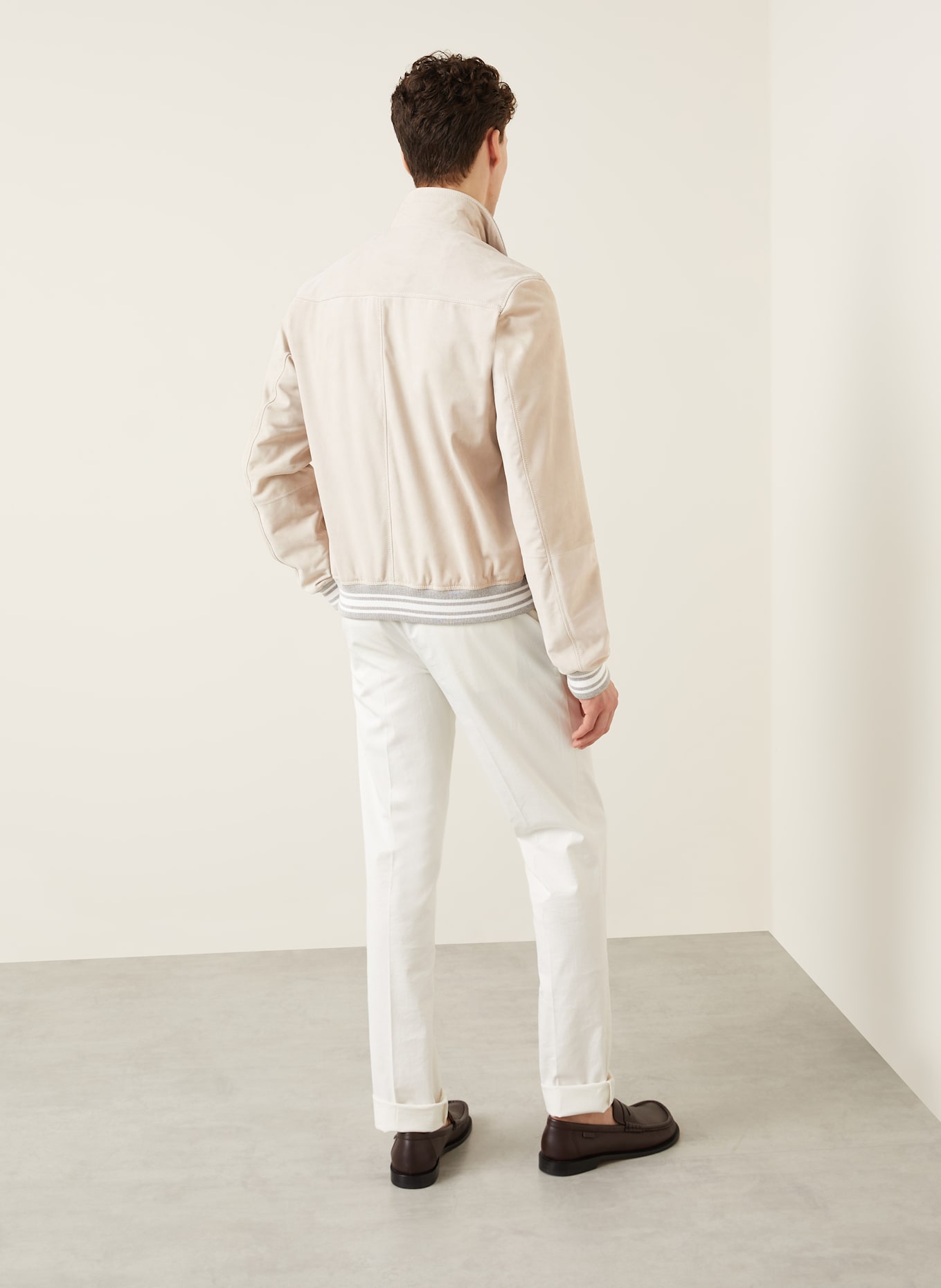 manzoni 24 Leather bomber jacket: BEIGE