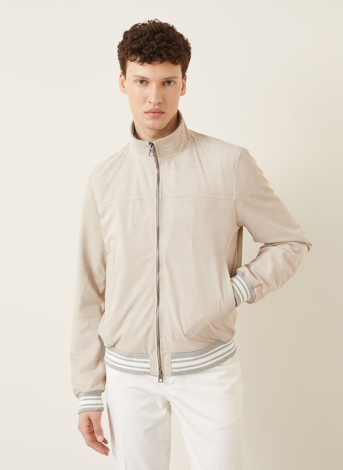 manzoni 24 Leather bomber jacket: BEIGE