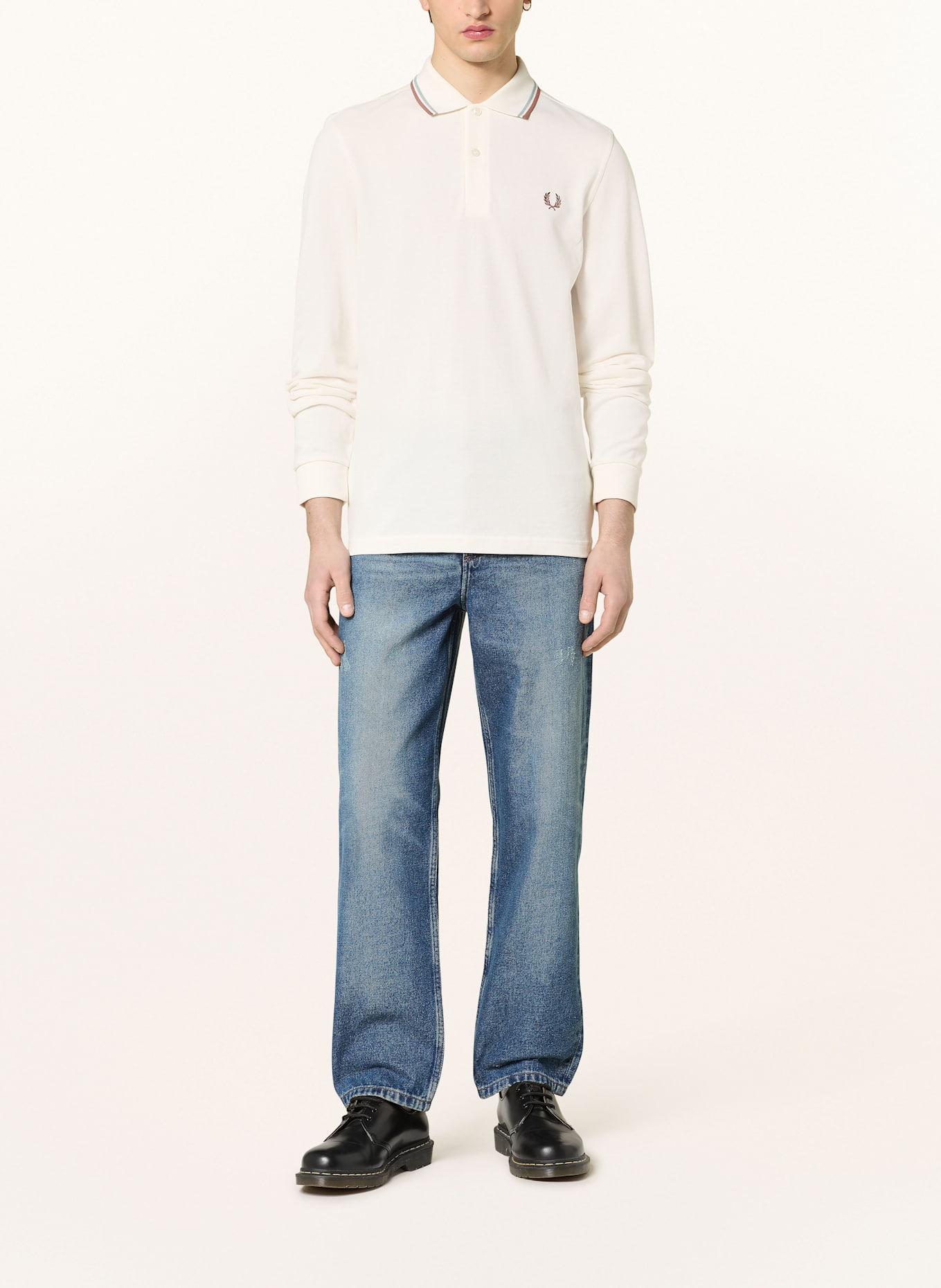 FRED PERRY Piqué polo shirt M3636 regular fit: ECRU / BROWN