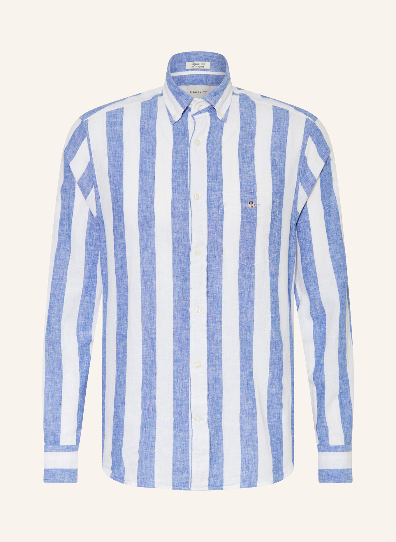GANT Hemd Regular Fit mit Leinen: WEISS / BLAU