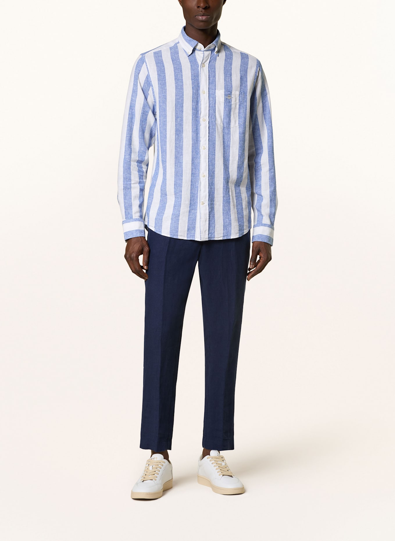 GANT Hemd Regular Fit mit Leinen: WEISS / BLAU