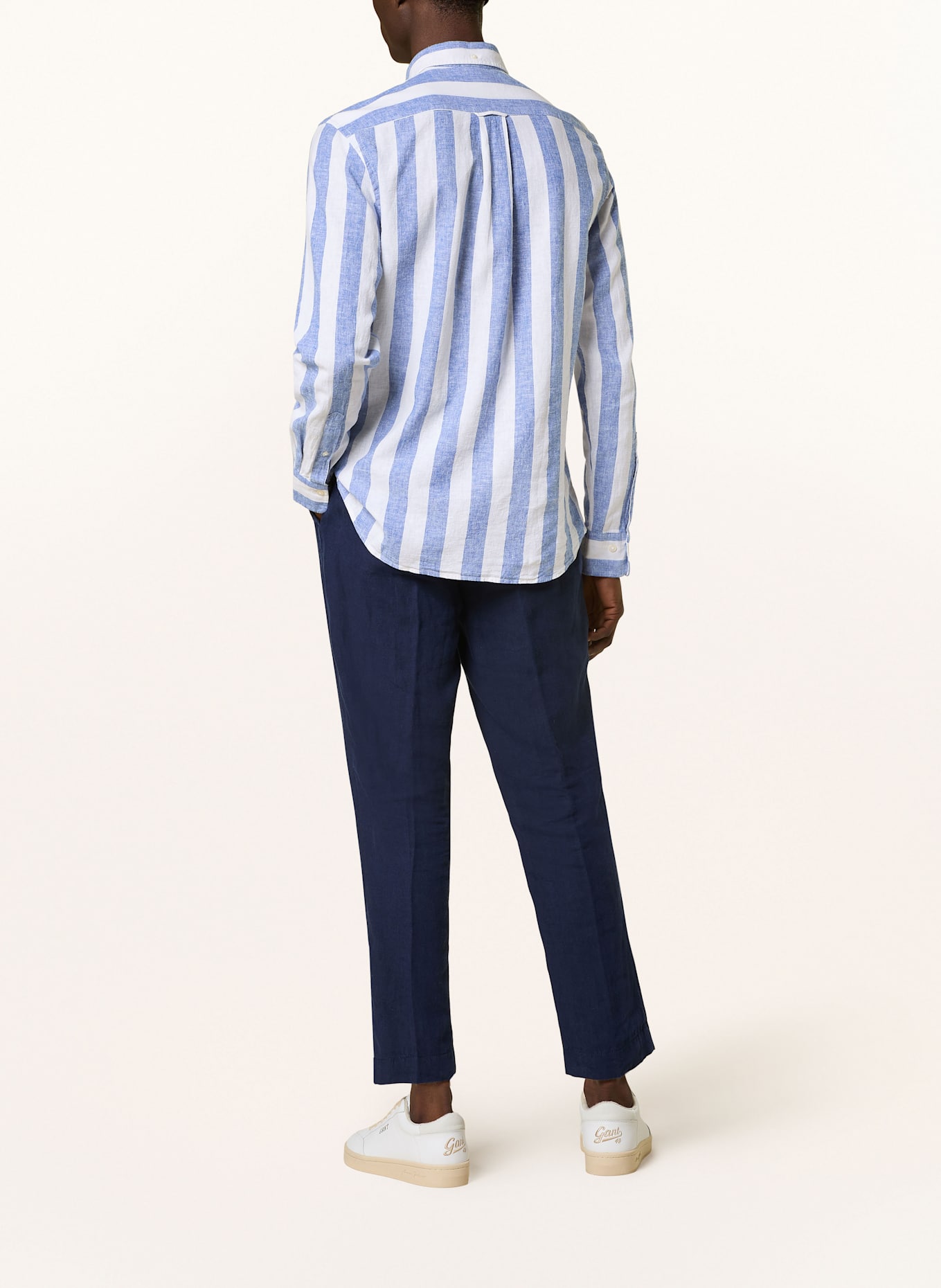 GANT Hemd Regular Fit mit Leinen: WEISS / BLAU