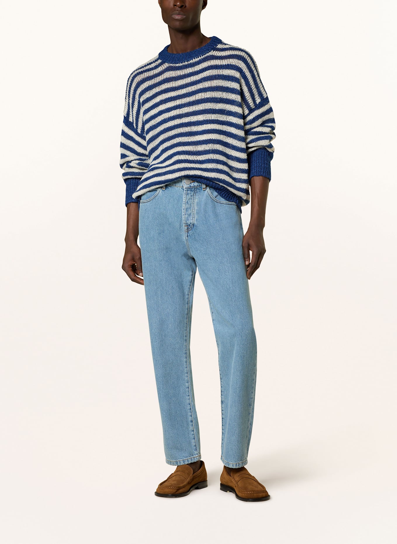 RÓHE Sweter z lnu: BIAŁY / GRANATOWY