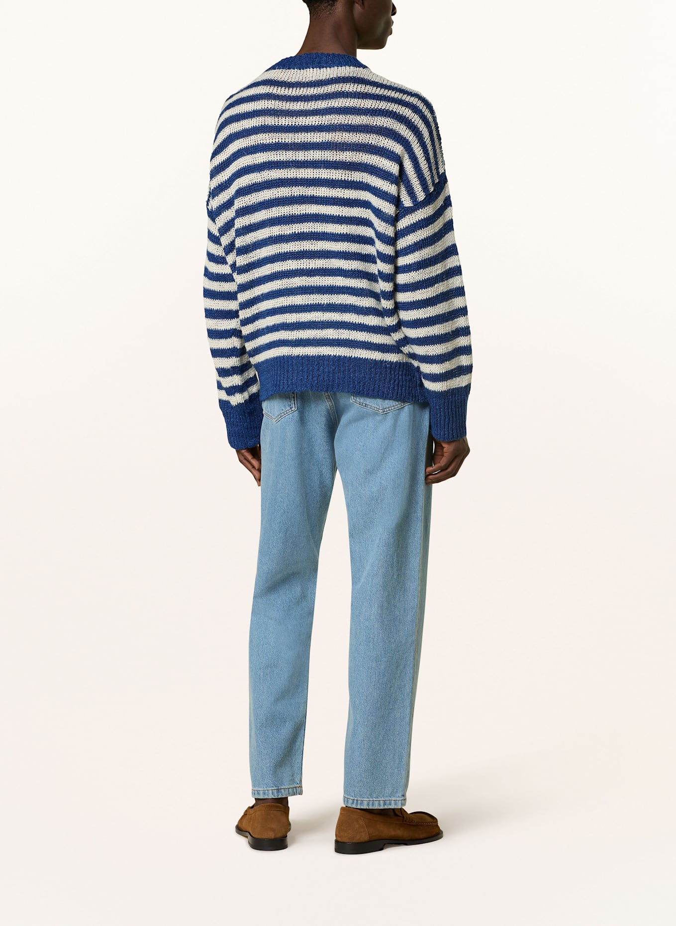 RÓHE Sweter z lnu: BIAŁY / GRANATOWY