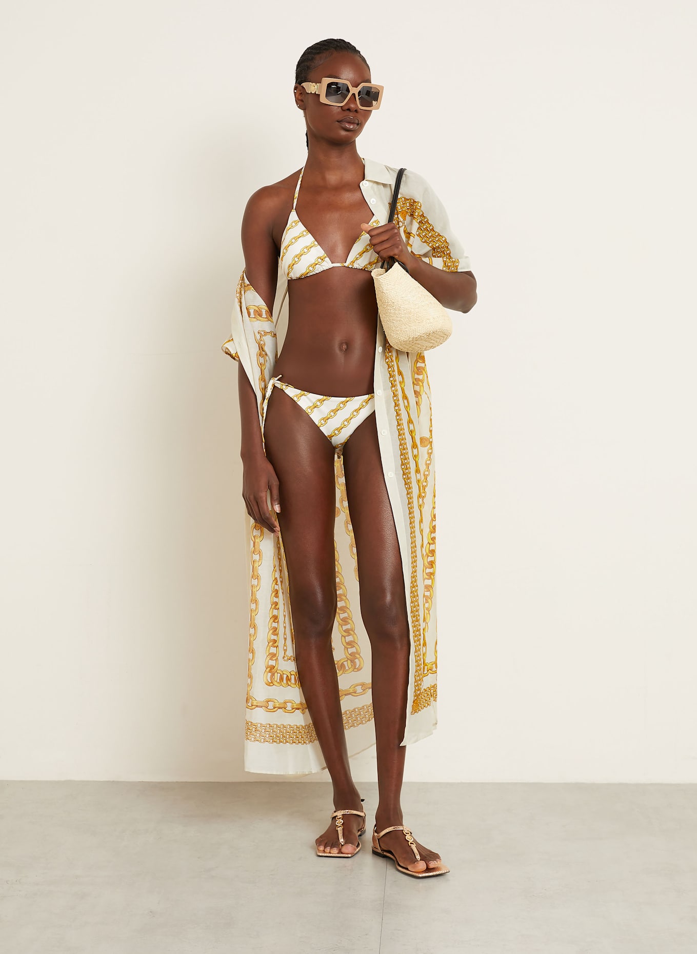 VERSACE Triangel-Bikini-Hose: BEIGE / GOLD