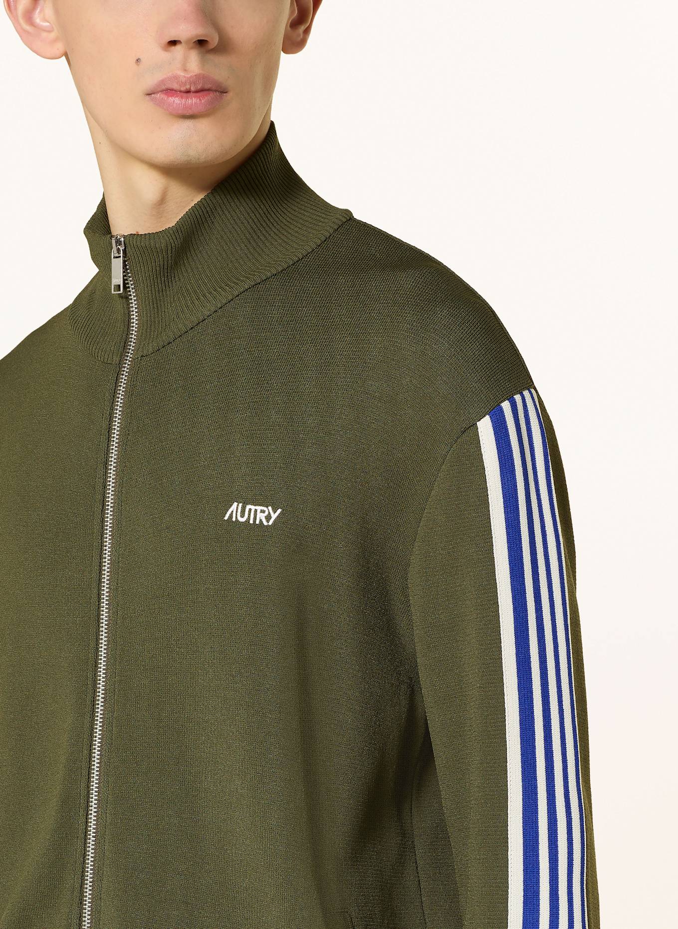 AUTRY Strickjacke: KHAKI/ WEISS/ BLAU