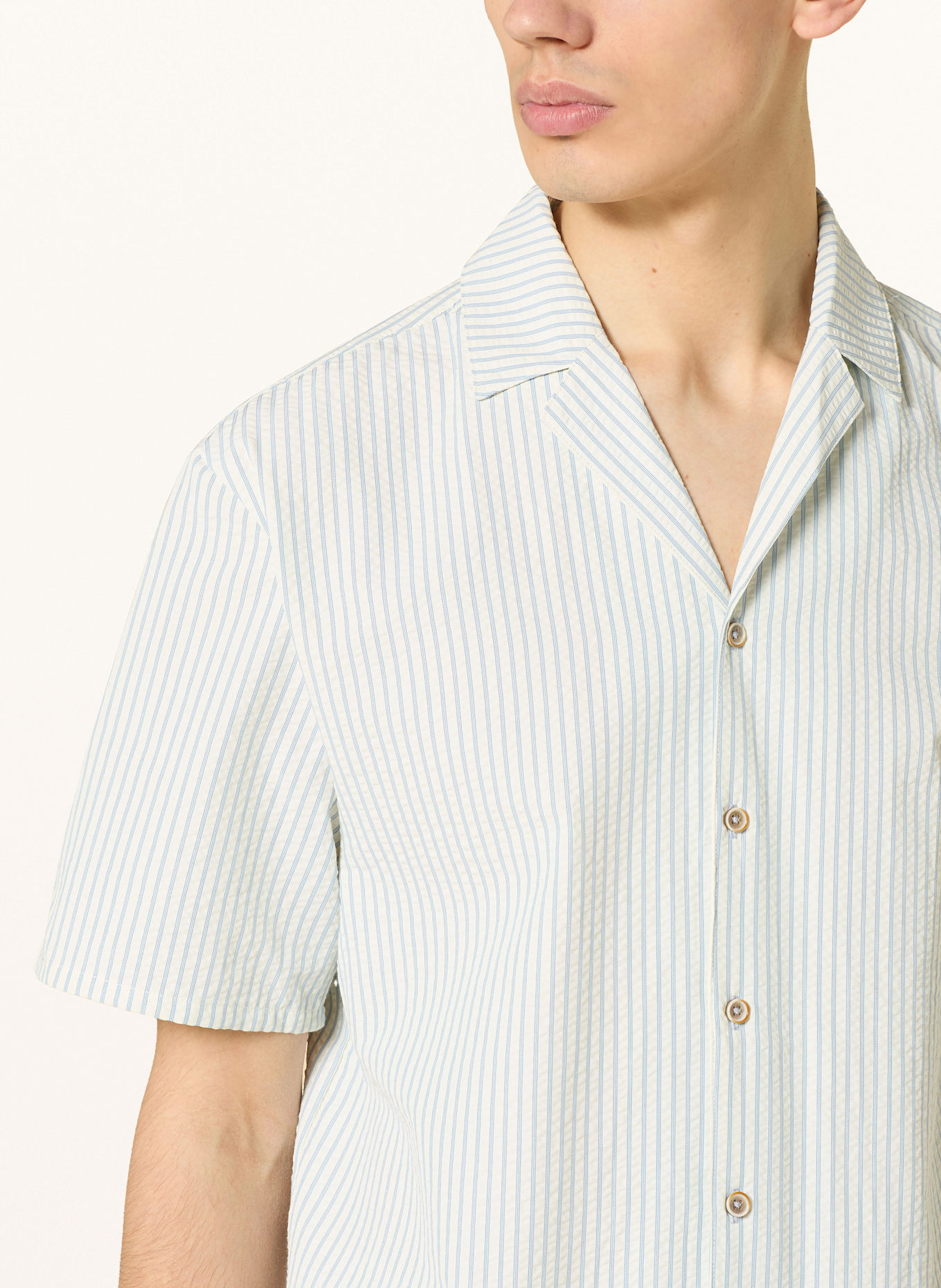 COLOURS & SONS Hemd Regular Fit: ECRU / BLAU