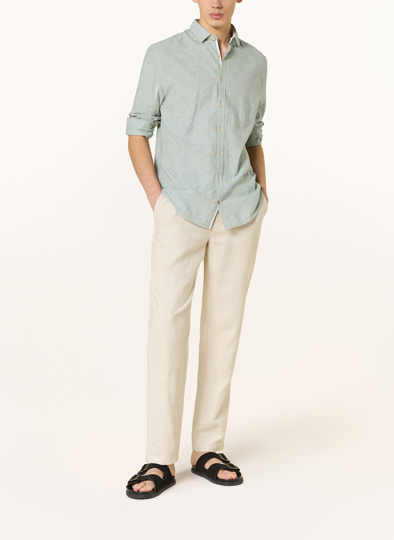 COLOURS & SONS Hemd Slim Fit mit Leinen: HELLGRÜN