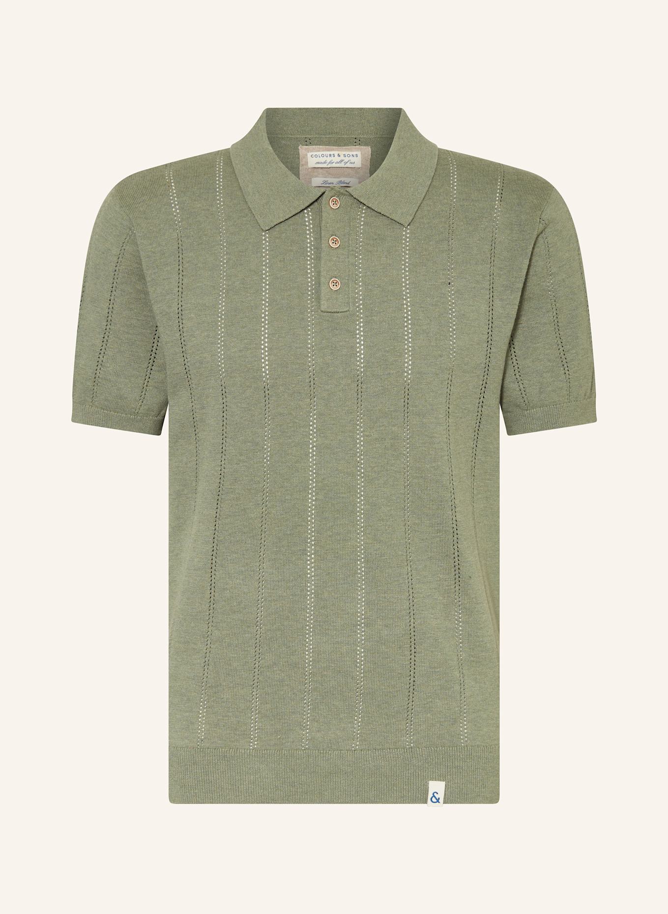 COLOURS & SONS Úpletová polokošile se lnem: ZELENÁ