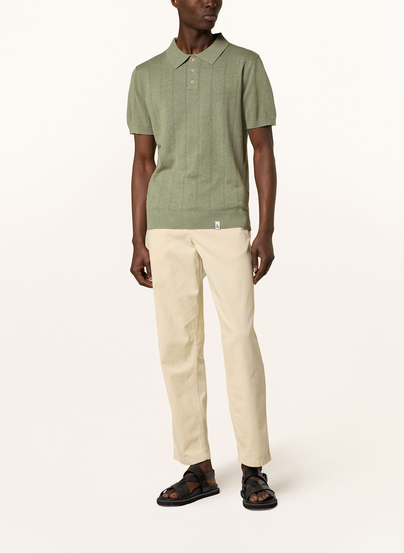 COLOURS & SONS Úpletová polokošile se lnem: ZELENÁ