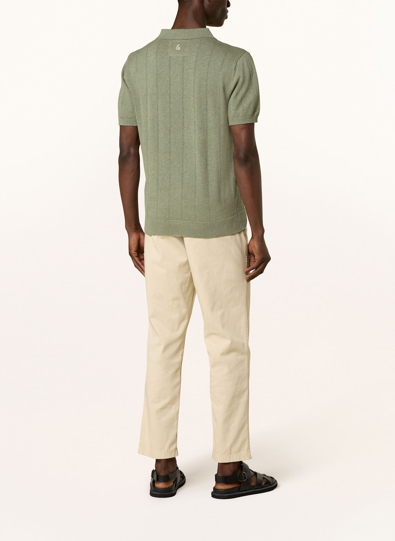 COLOURS & SONS Úpletová polokošile se lnem: ZELENÁ