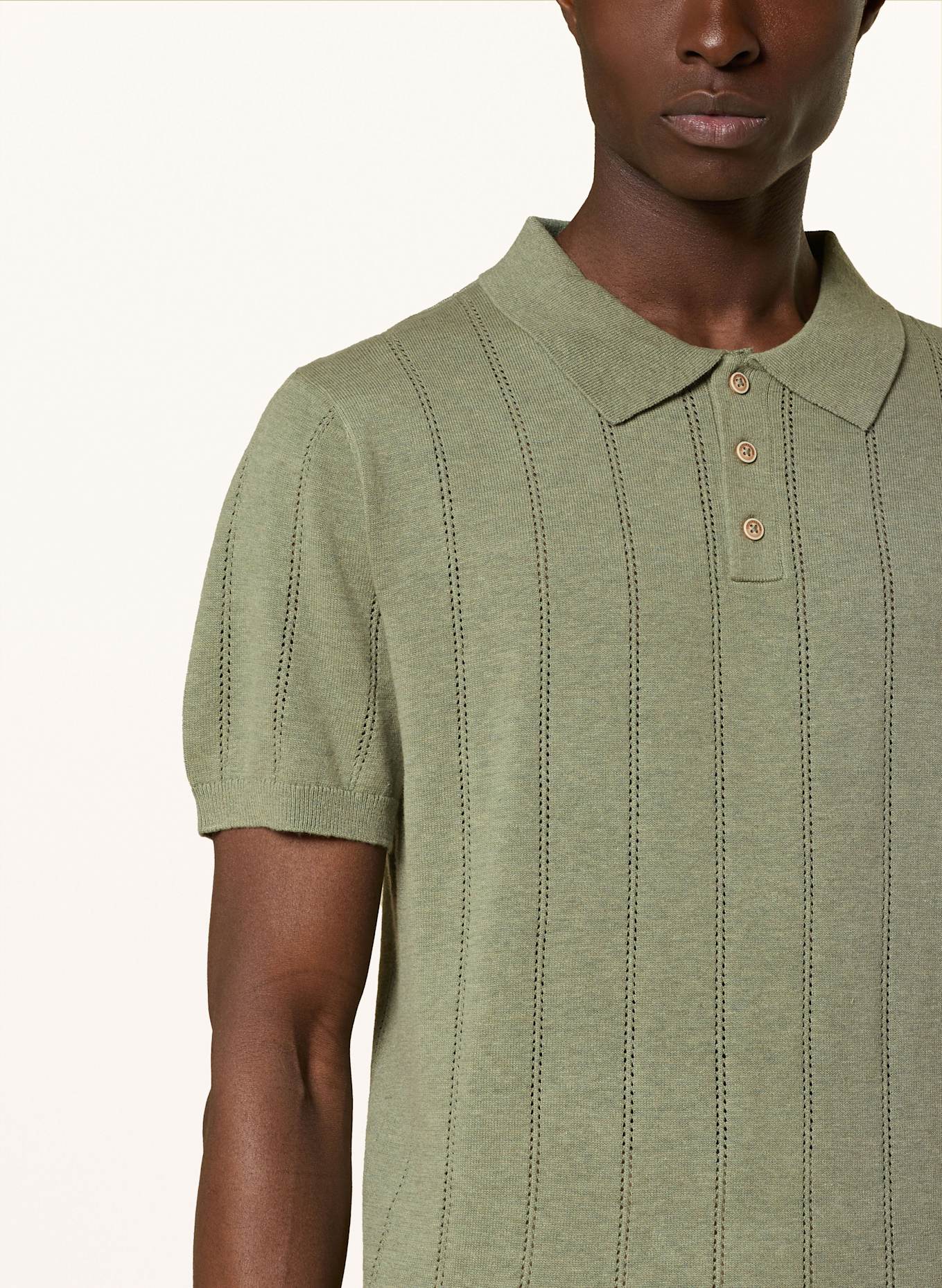 COLOURS & SONS Úpletová polokošile se lnem: ZELENÁ