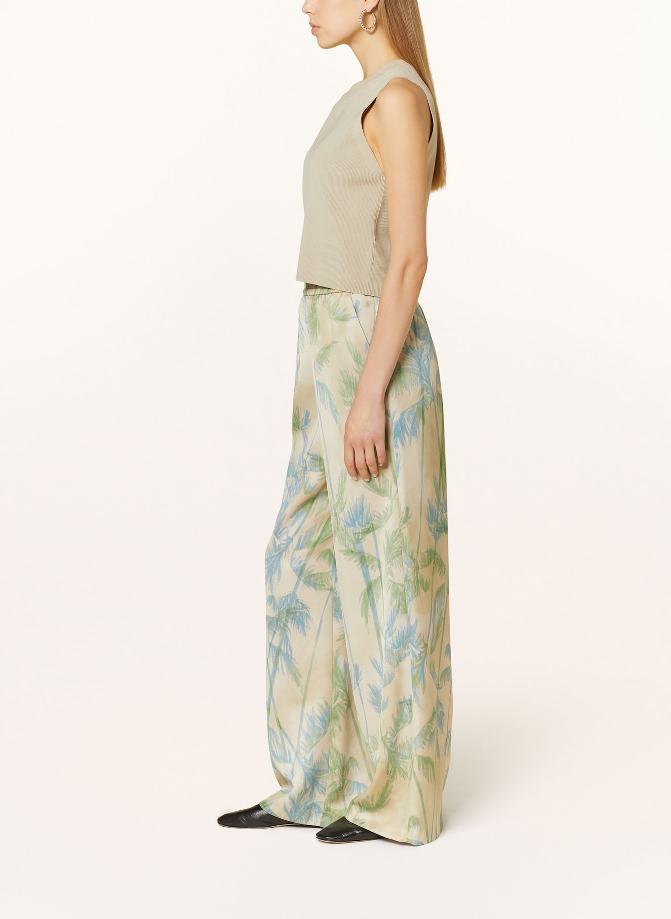 MAX & Co. Marlenehose aus Satin: CREME / HELLGRÜN / HELLBLAU