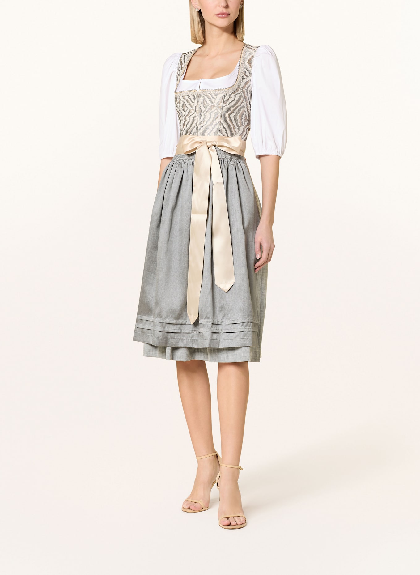 KRÜGER Brokat-Dirndl CIA: HELLGRAU / CREME / BLAUGRAU