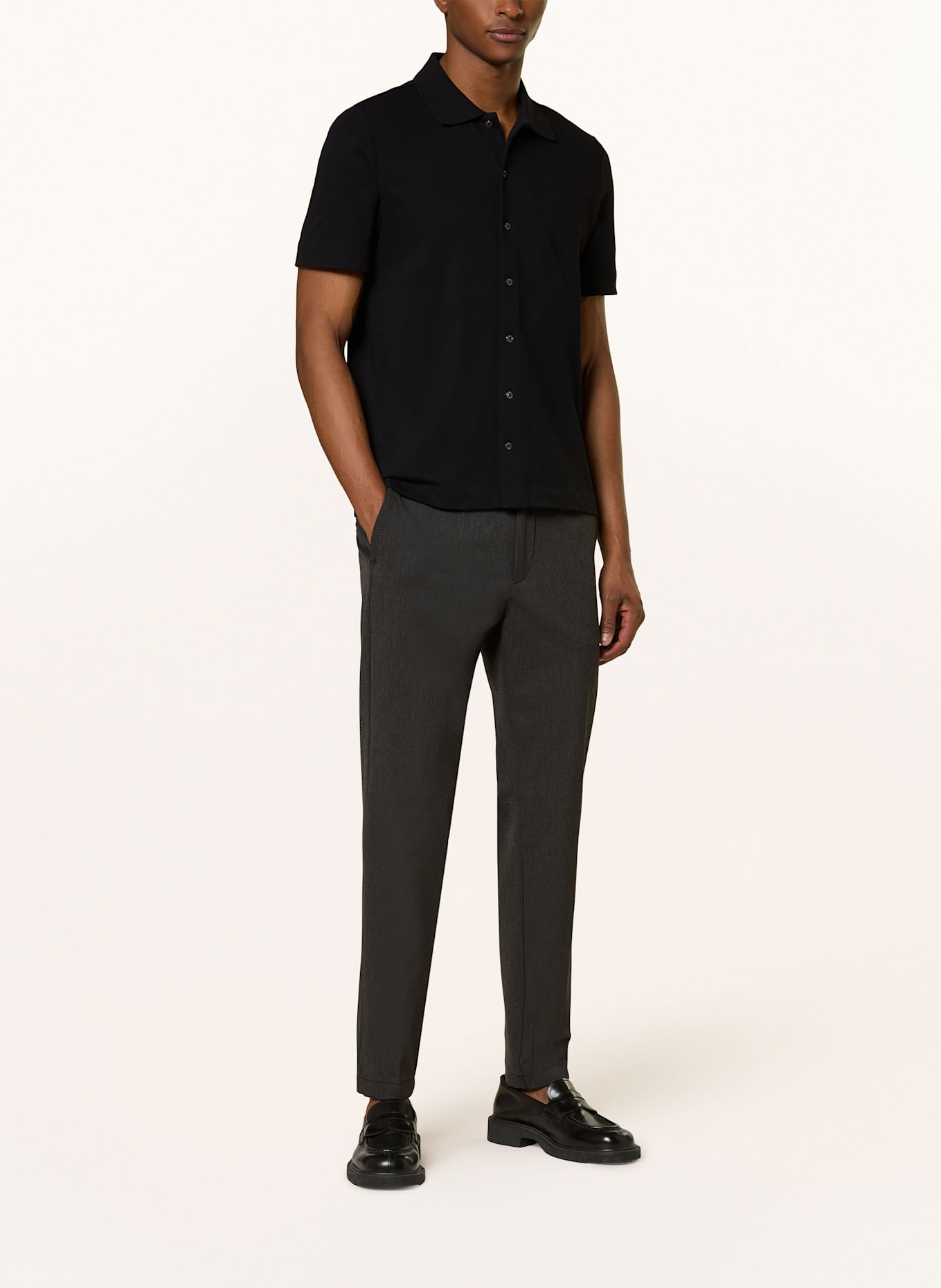 MAERZ MUENCHEN Kurzarm-Hemd Regular Fit aus Jersey: SCHWARZ