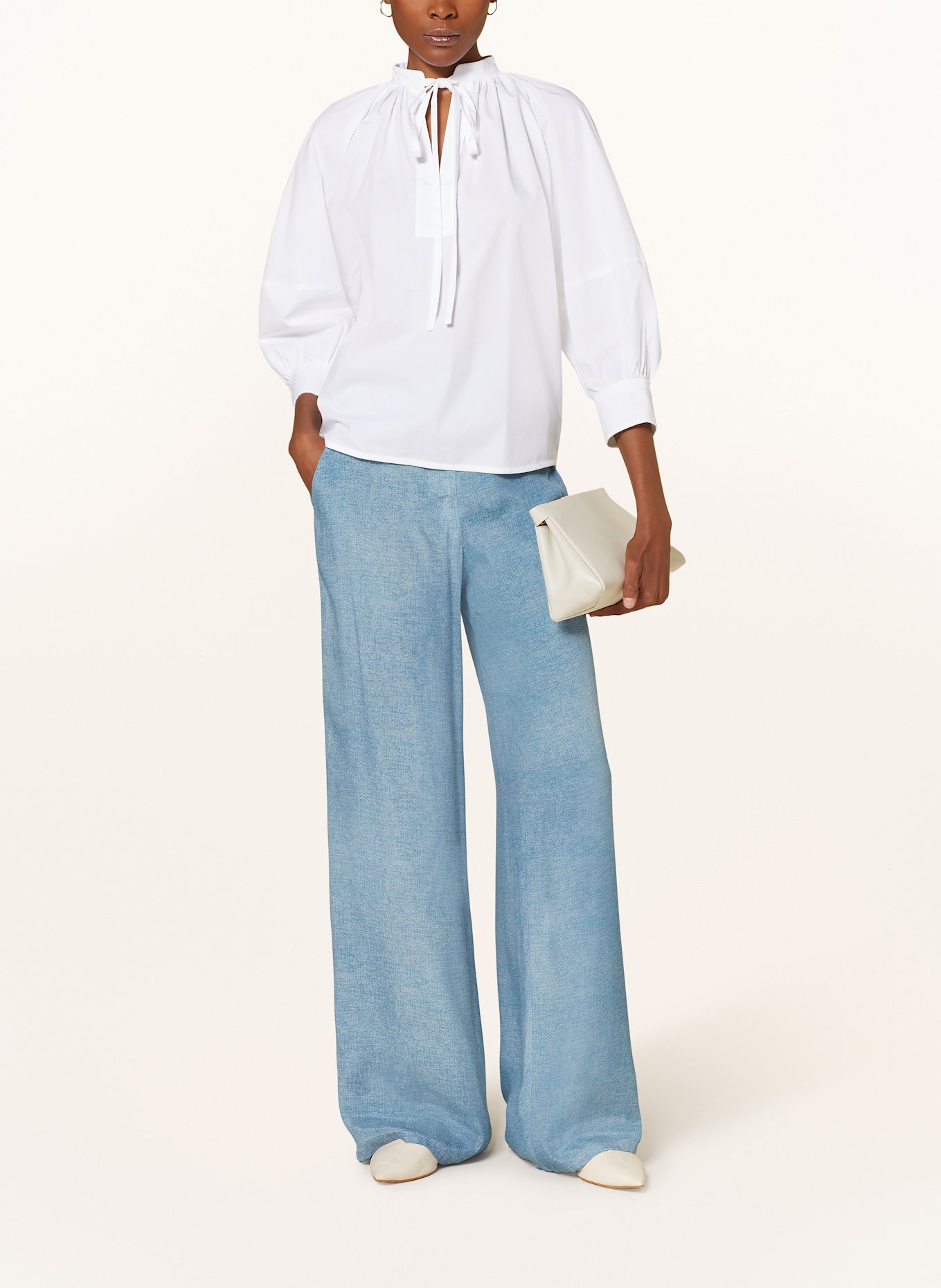 SLY 010 "Wide leg trousers" in denim look with silk: LIGHT BLUE