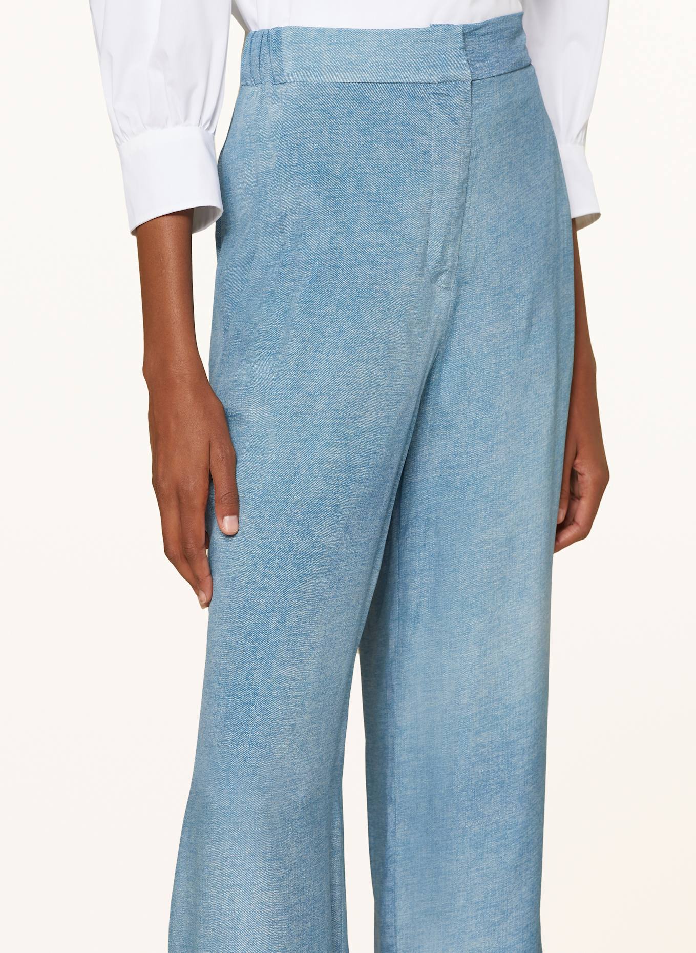 SLY 010 "Wide leg trousers" in denim look with silk: LIGHT BLUE
