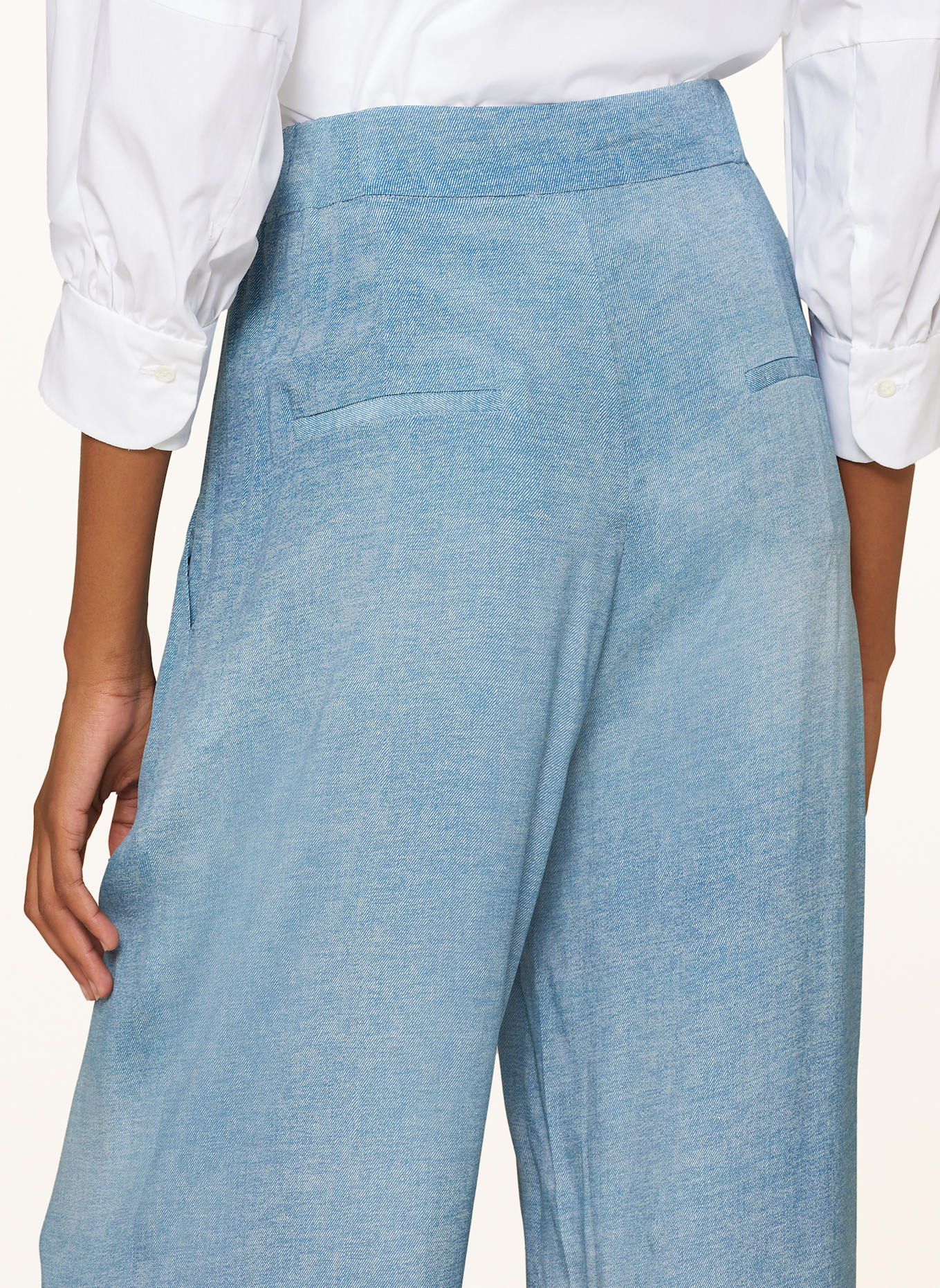 SLY 010 "Wide leg trousers" in denim look with silk: LIGHT BLUE