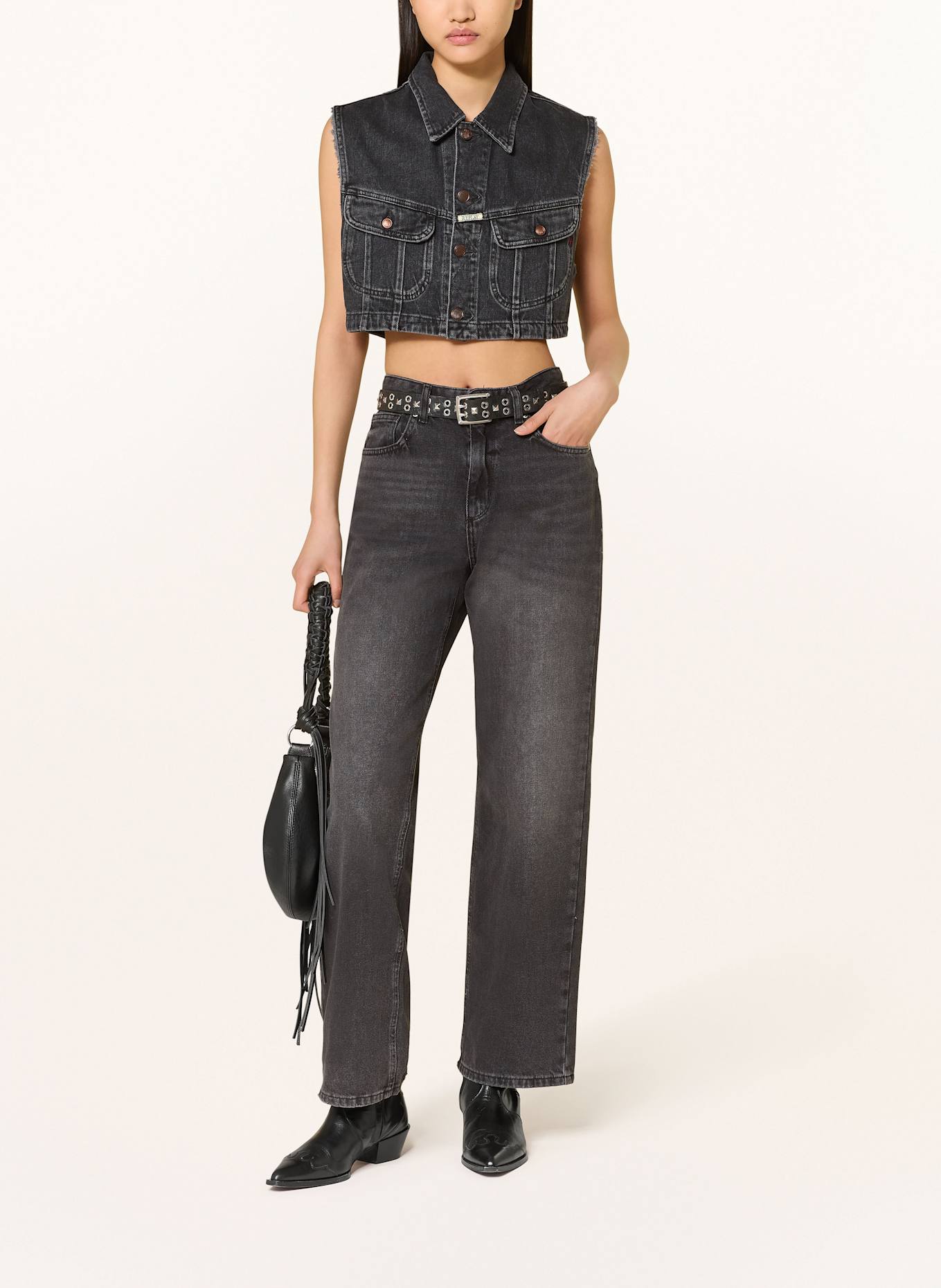 REPLAY Cropped-Weste in Jeansoptik, Farbe: SCHWARZ (Bild 2)