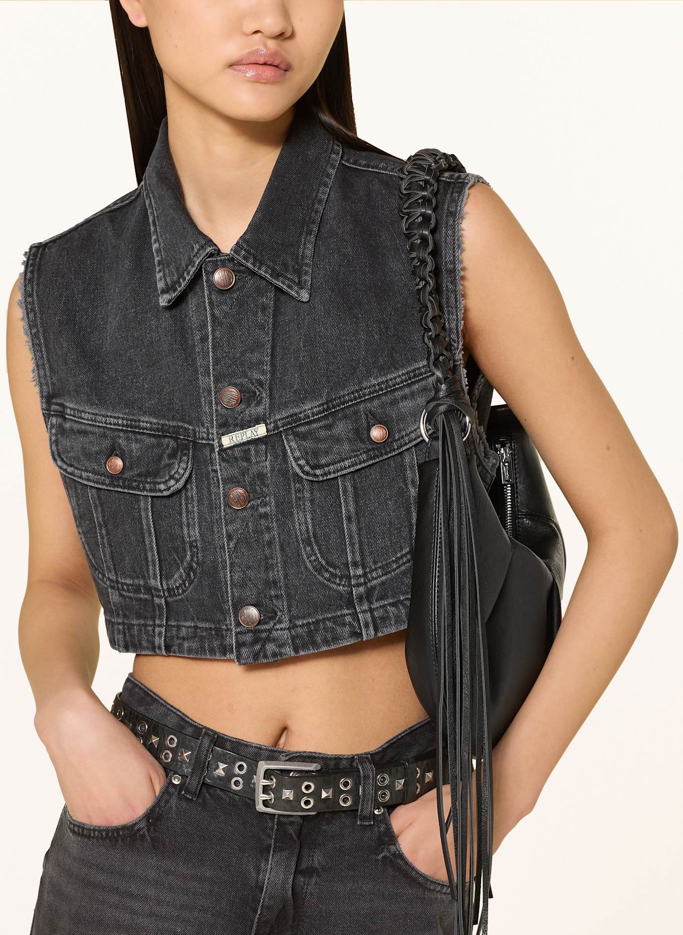 REPLAY Cropped-Weste in Jeansoptik, Farbe: SCHWARZ (Bild 4)