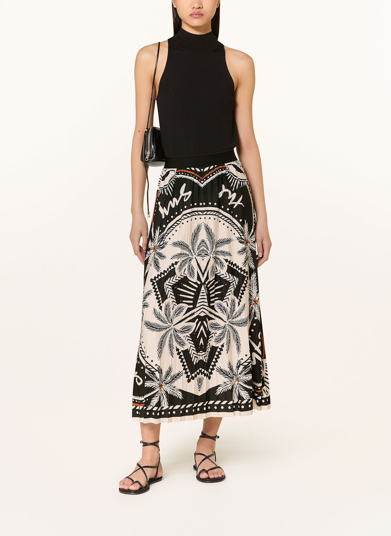 Miss Lagotte Pleated skirt: BLACK / ECRU / DARK ORANGE