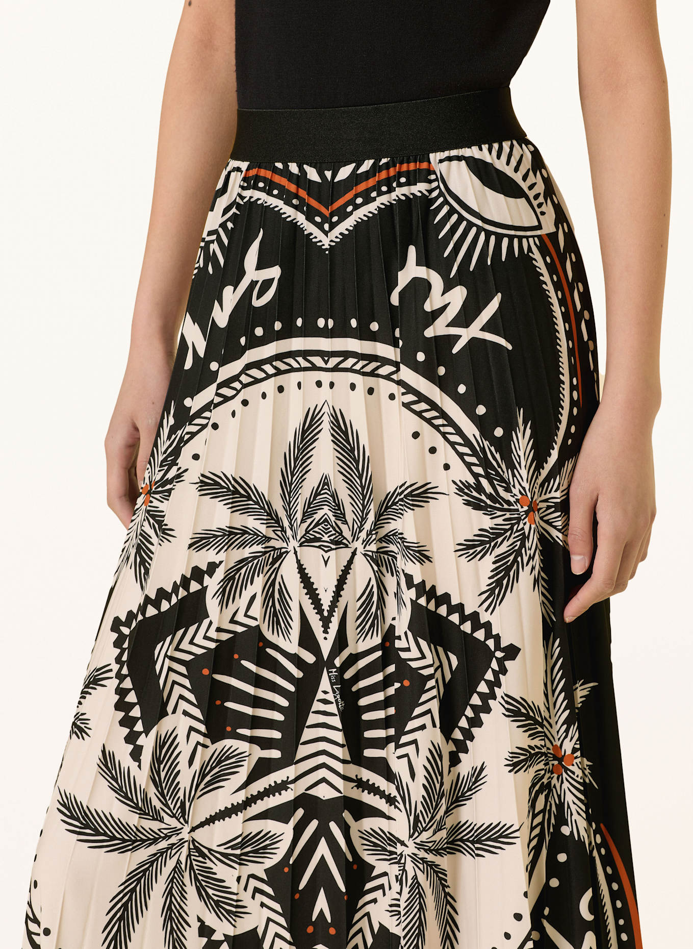 Miss Lagotte Pleated skirt: BLACK / ECRU / DARK ORANGE