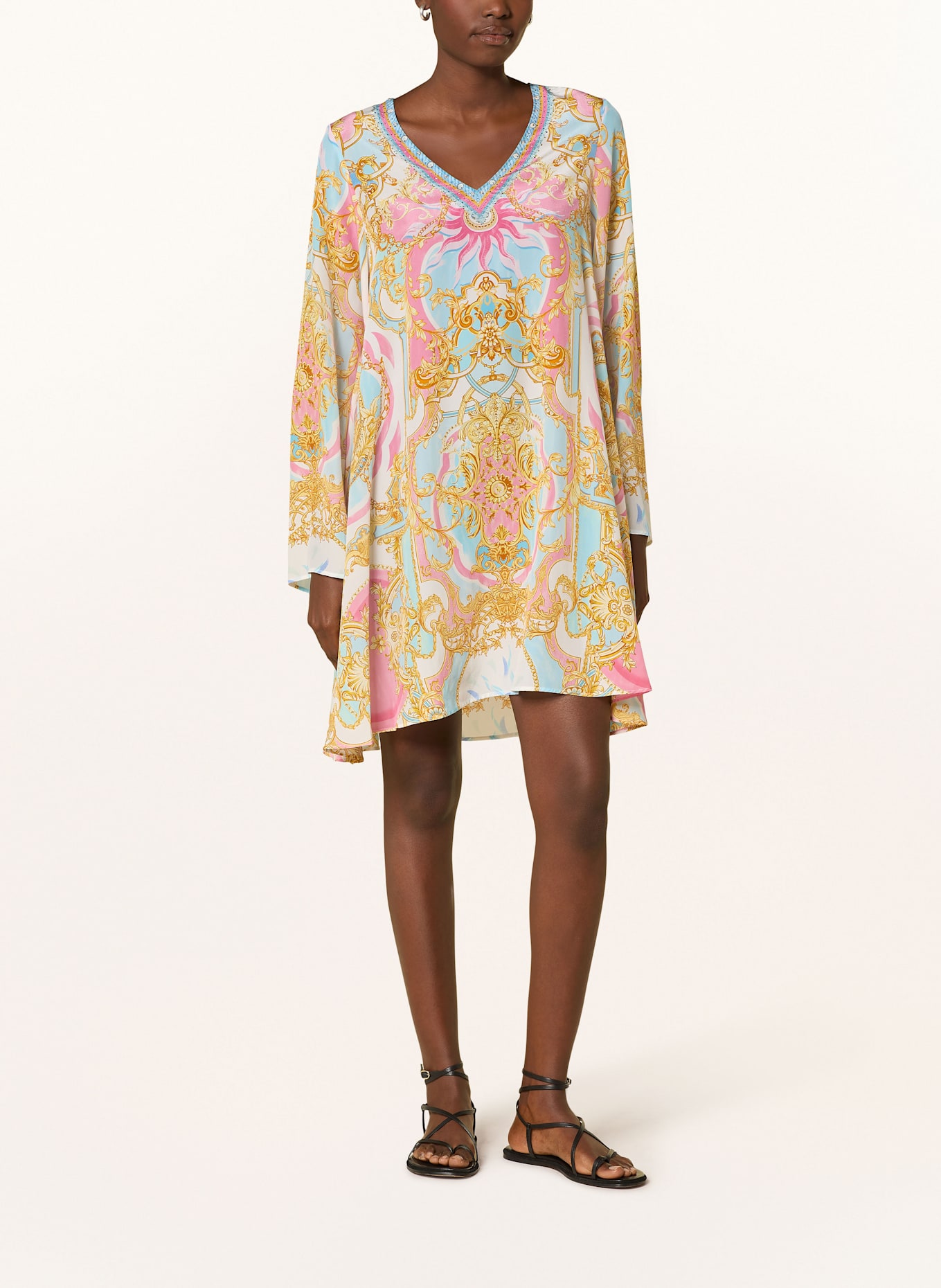 Princess GOES HOLLYWOOD Kleid aus Seide: ROSA / DUNKELGELB / TÜRKIS