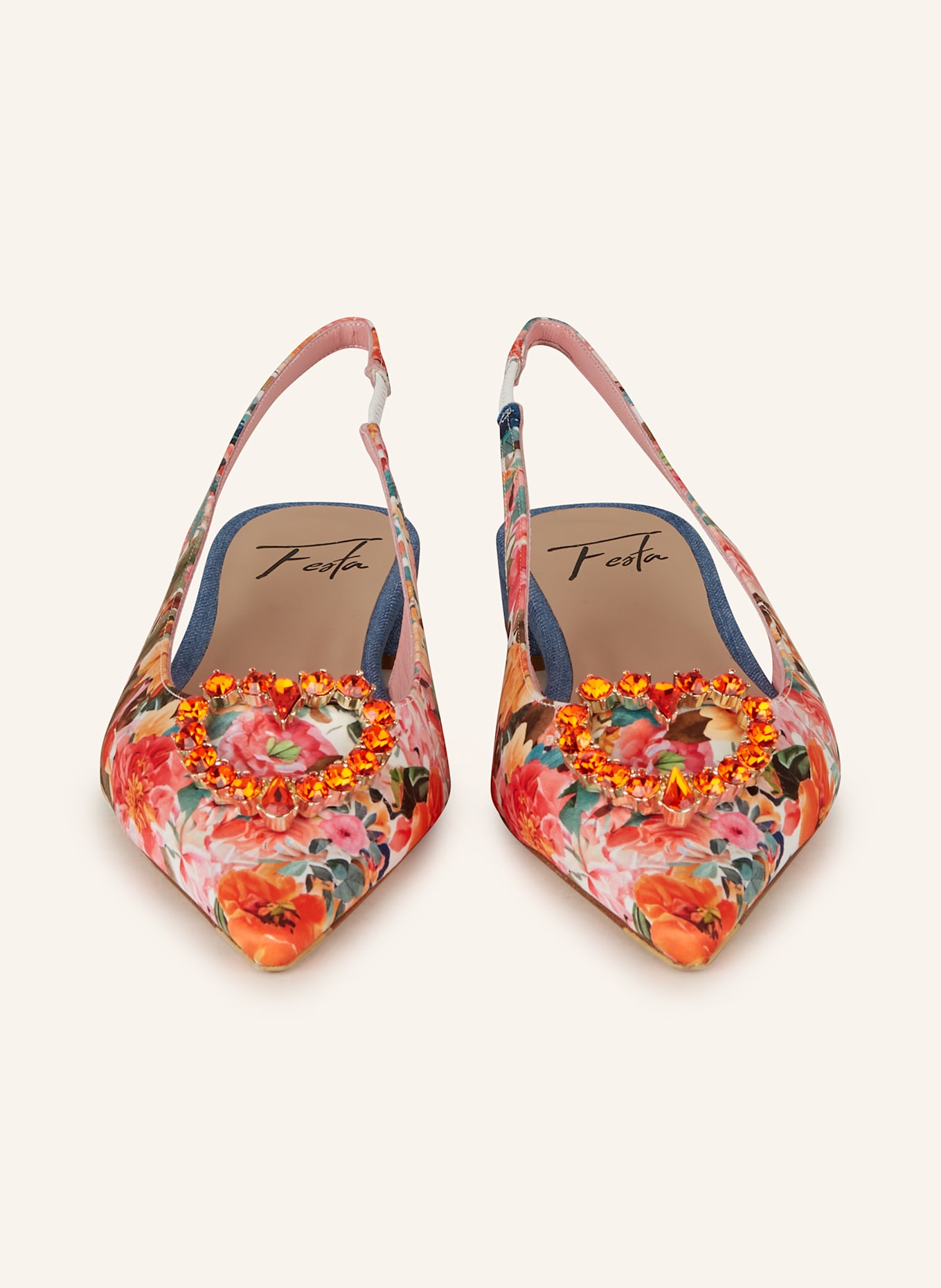 FESTA Sling baleríny LOVE s ozdobnými kamínky: ČERVENÁ / ZELENÁ