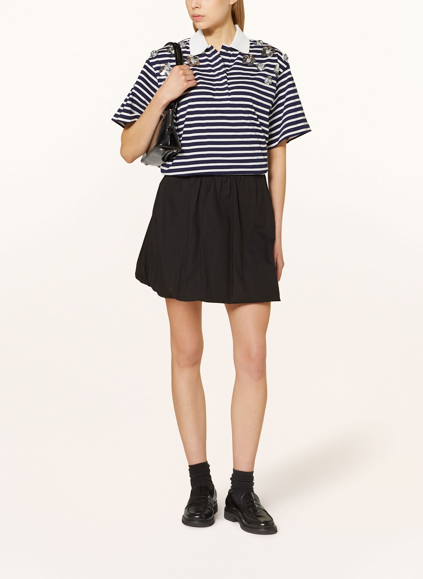 DANTE6 Jersey-Poloshirt TITAN mit Schmuckperlen: DUNKELBLAU / WEISS