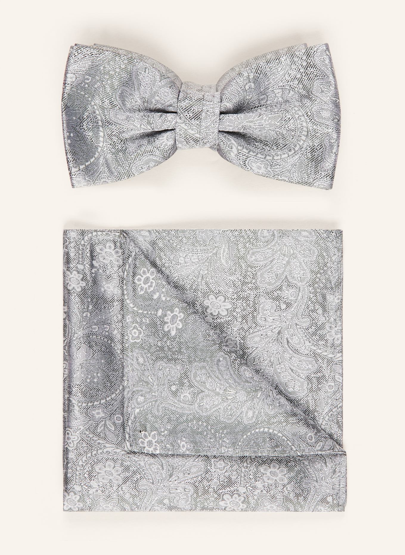 Prince BOWTIE Set: Silk bow tie and pocket square: GRAY / LIGHT GRAY