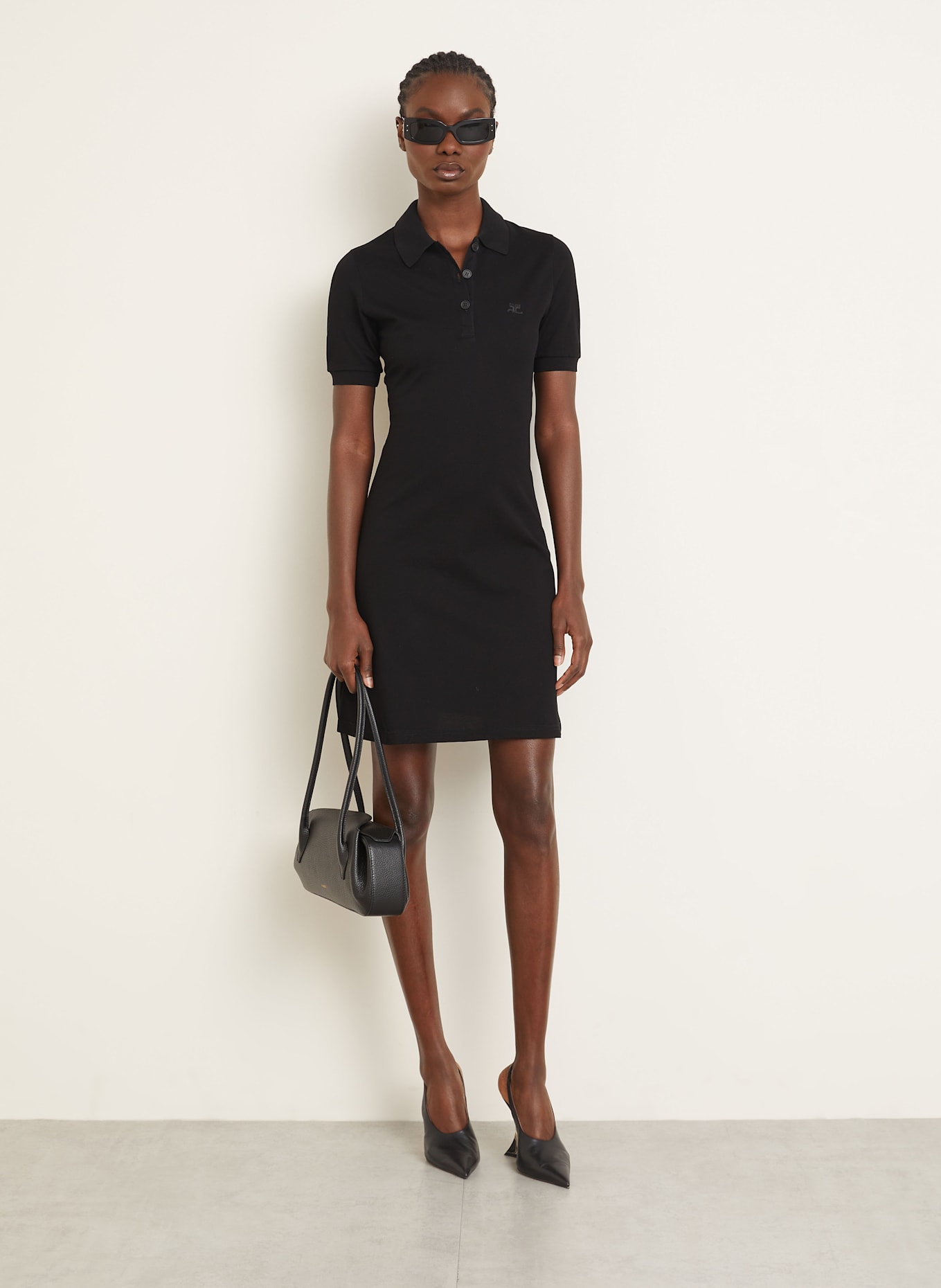 Courrèges Piqué-Polokleid: SCHWARZ