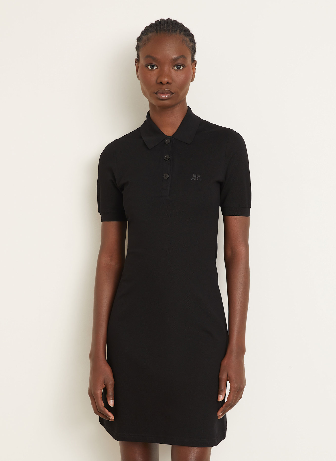 Courrèges Piqué-Polokleid: SCHWARZ