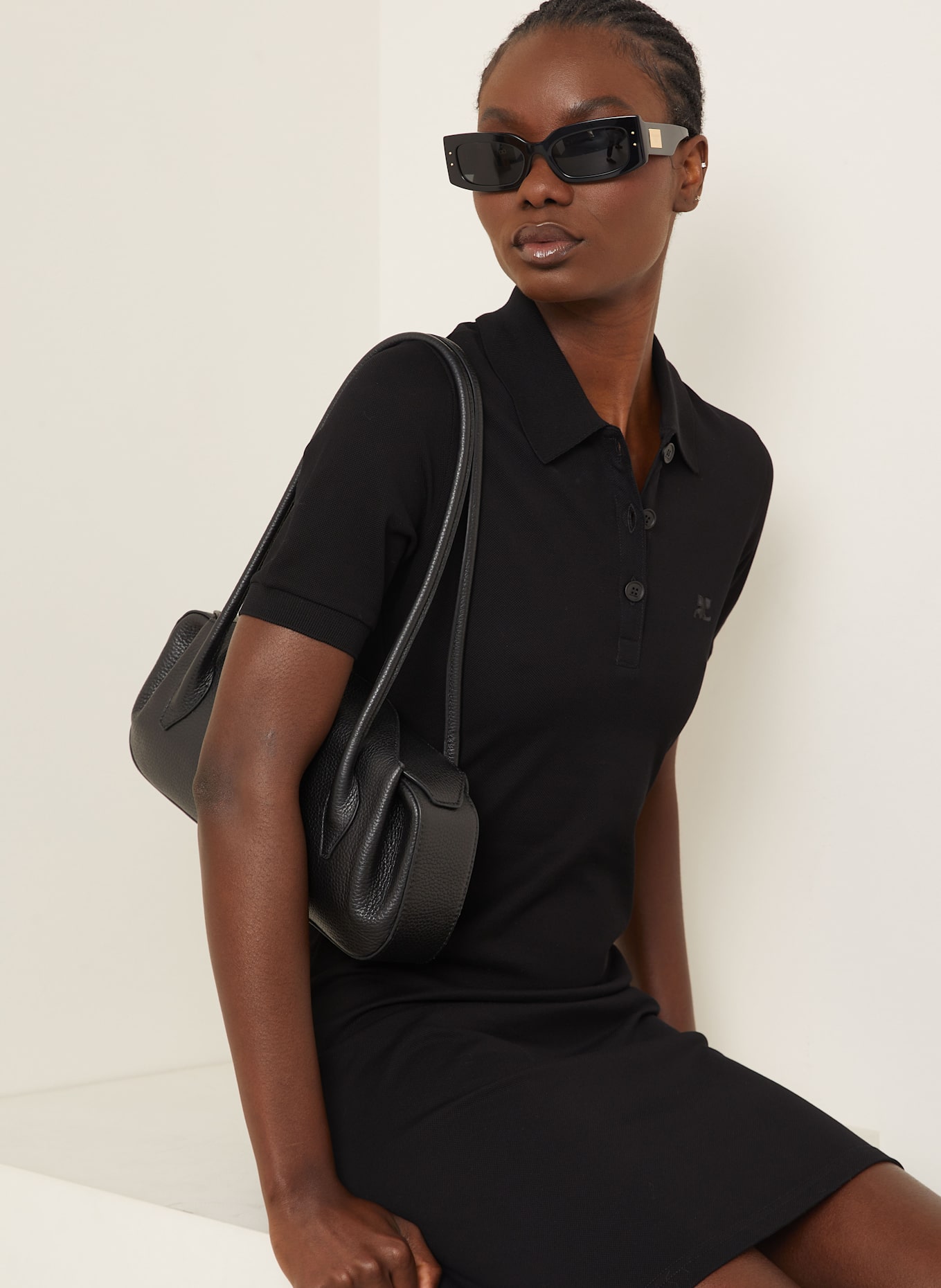 Courrèges Piqué-Polokleid: SCHWARZ