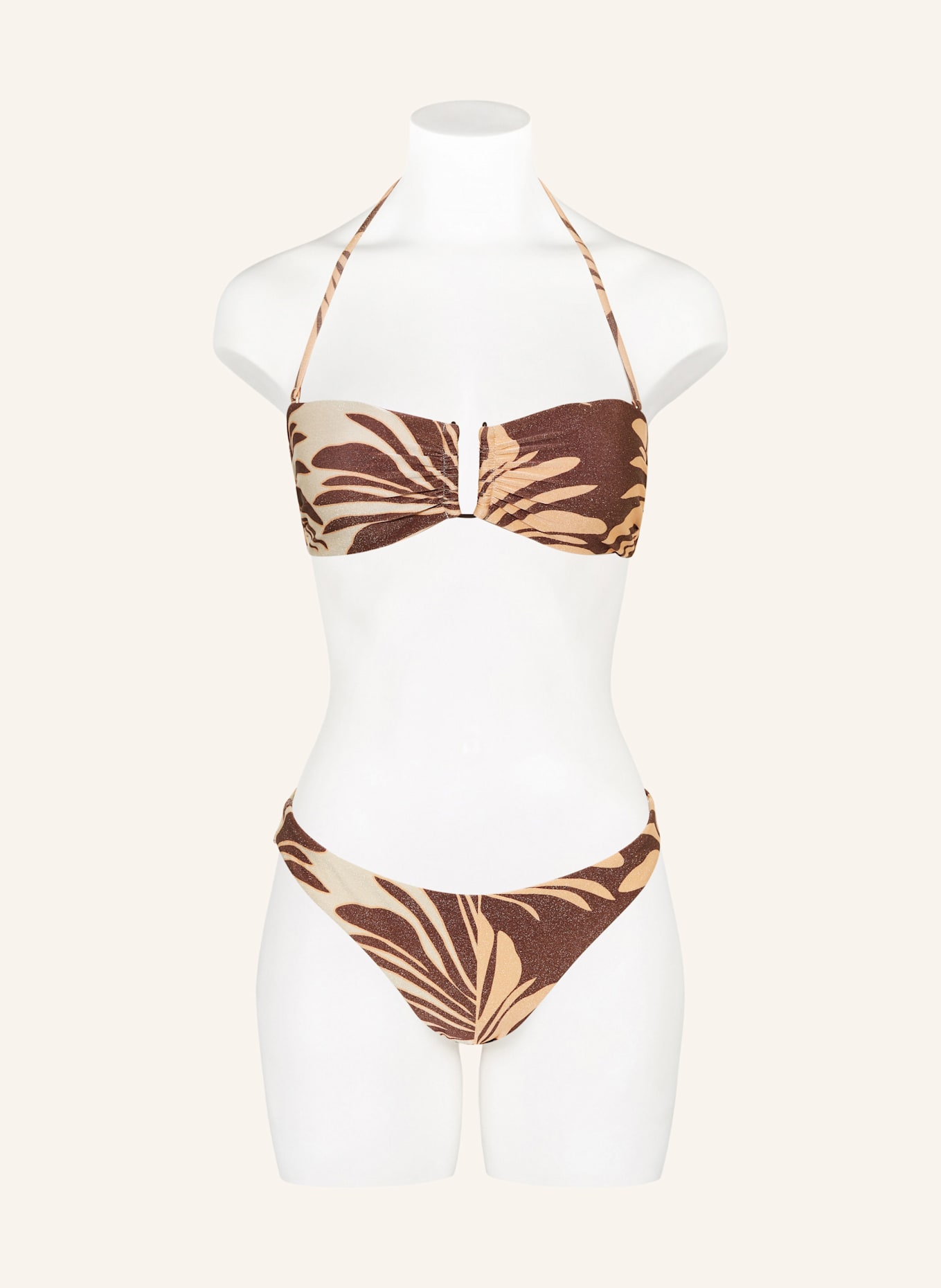 JETS Australia Bandeau-Bikini-Top DAHLIA PALM mit Glitzergarn: DUNKELBRAUN/ CREME/ HELLORANGE