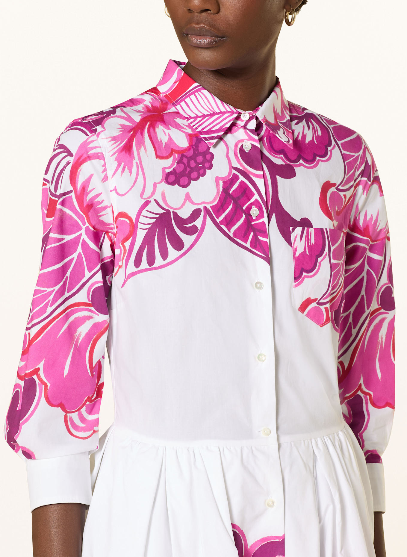 sara roka Shirt dress NIDINA with 3/4 sleeves: WHITE / PINK / PURPLE